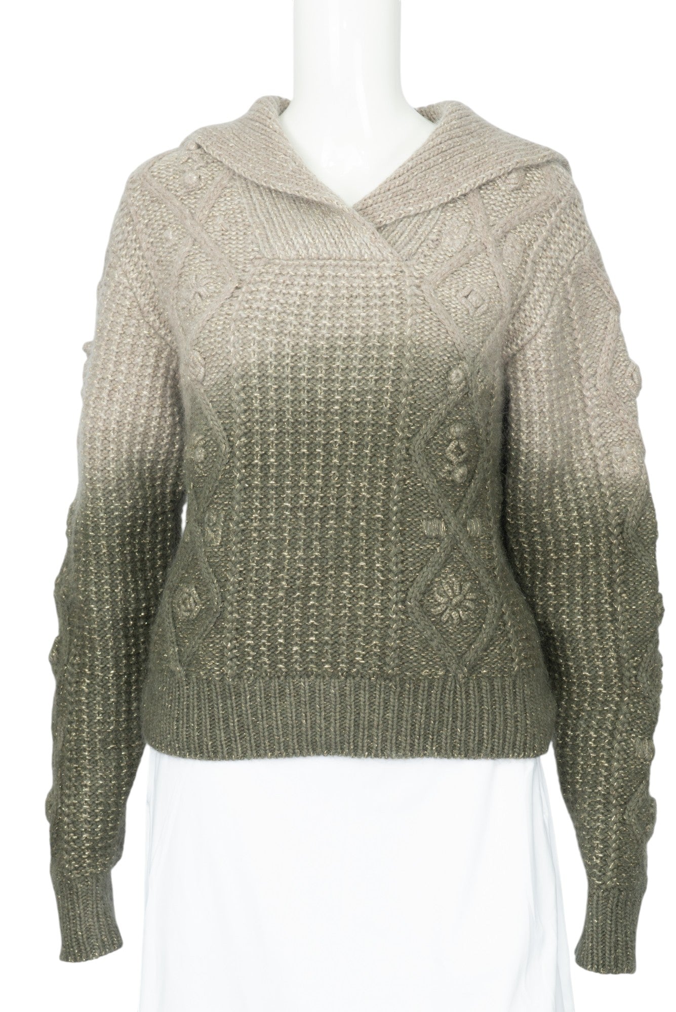 CHRISTIAN DIOR Beige Green Ombre Wool Knit Sweater Size 4