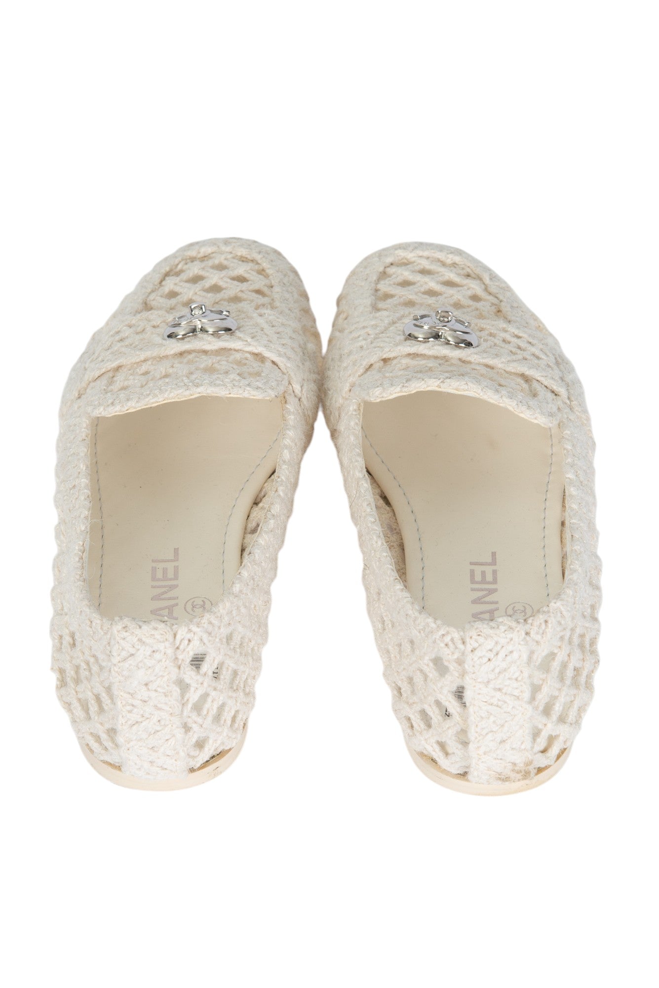 CHANEL White Raffia Braided CC Mocassin Loafers Size 38 US 8