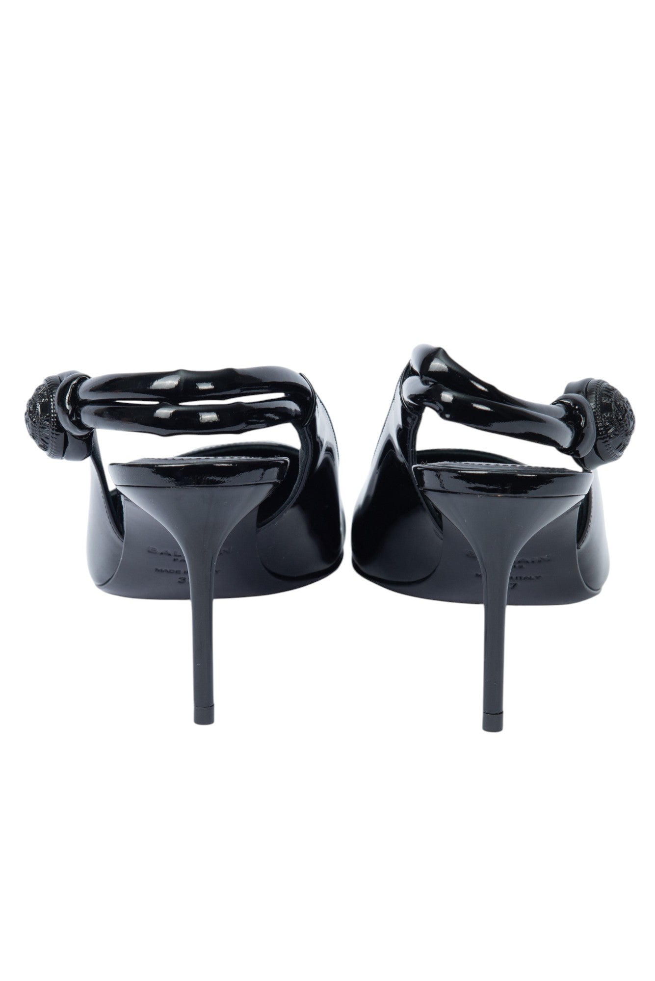 BALMAIN Black Patent Leather Slingback Pumps Size 37 US 7