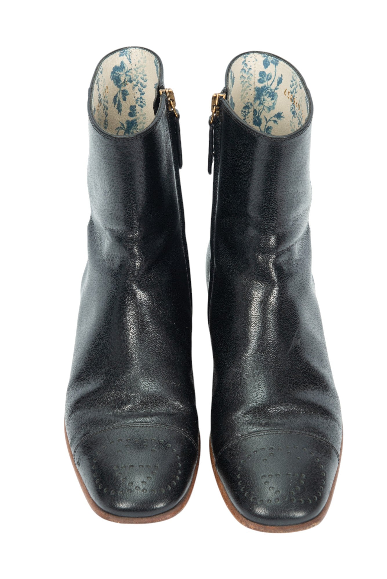 GUCCI Black Leather GG Logo Ankle Boots Size 35.5 US 5.5