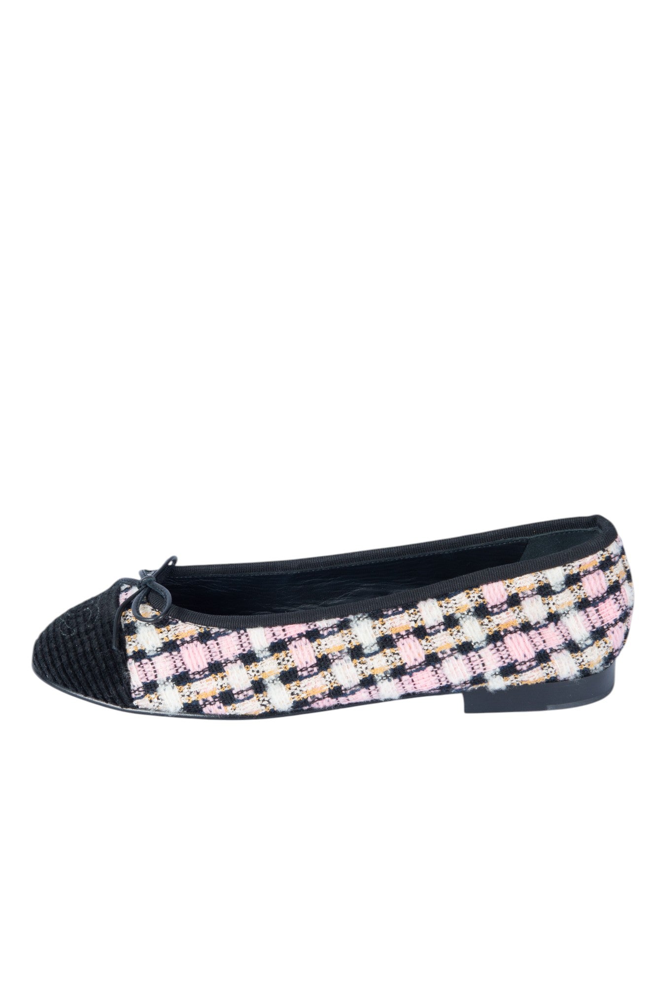 CHANEL Pink Tweed CC Ballet Flats Size 37.5 US 7.5