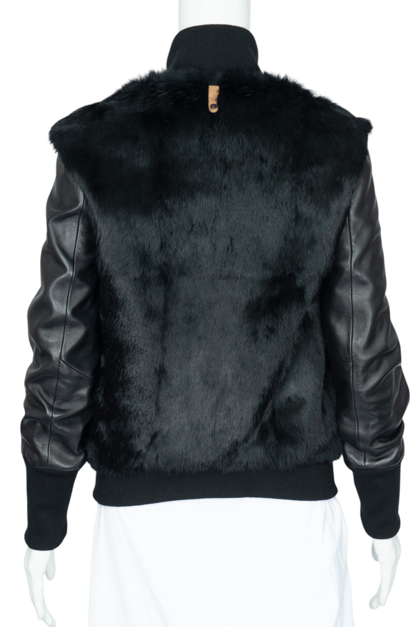 MACKAGE Black Leather Fur Trim Bomber Jacket Size XS