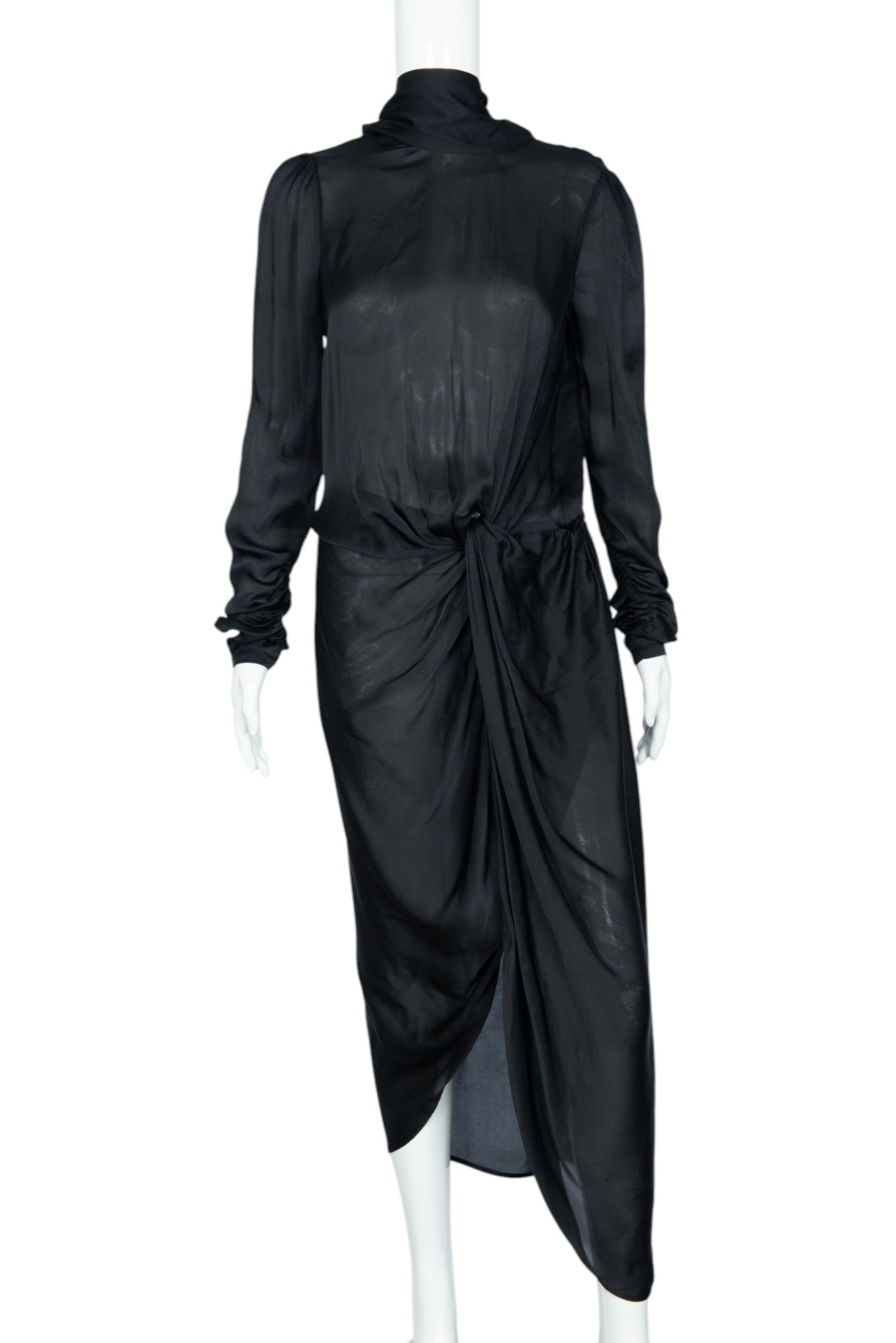 ZIMMERMANN Black Silk Chiffon Drape Knotted Midi Dress Size S