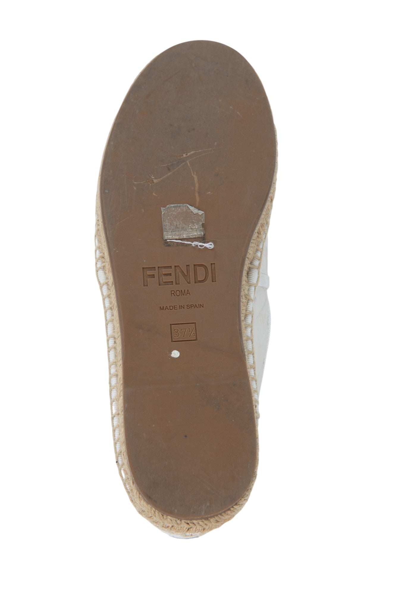 FENDI White Leather FF Logo Espadrilles Flats Size 37.5 US 7.5