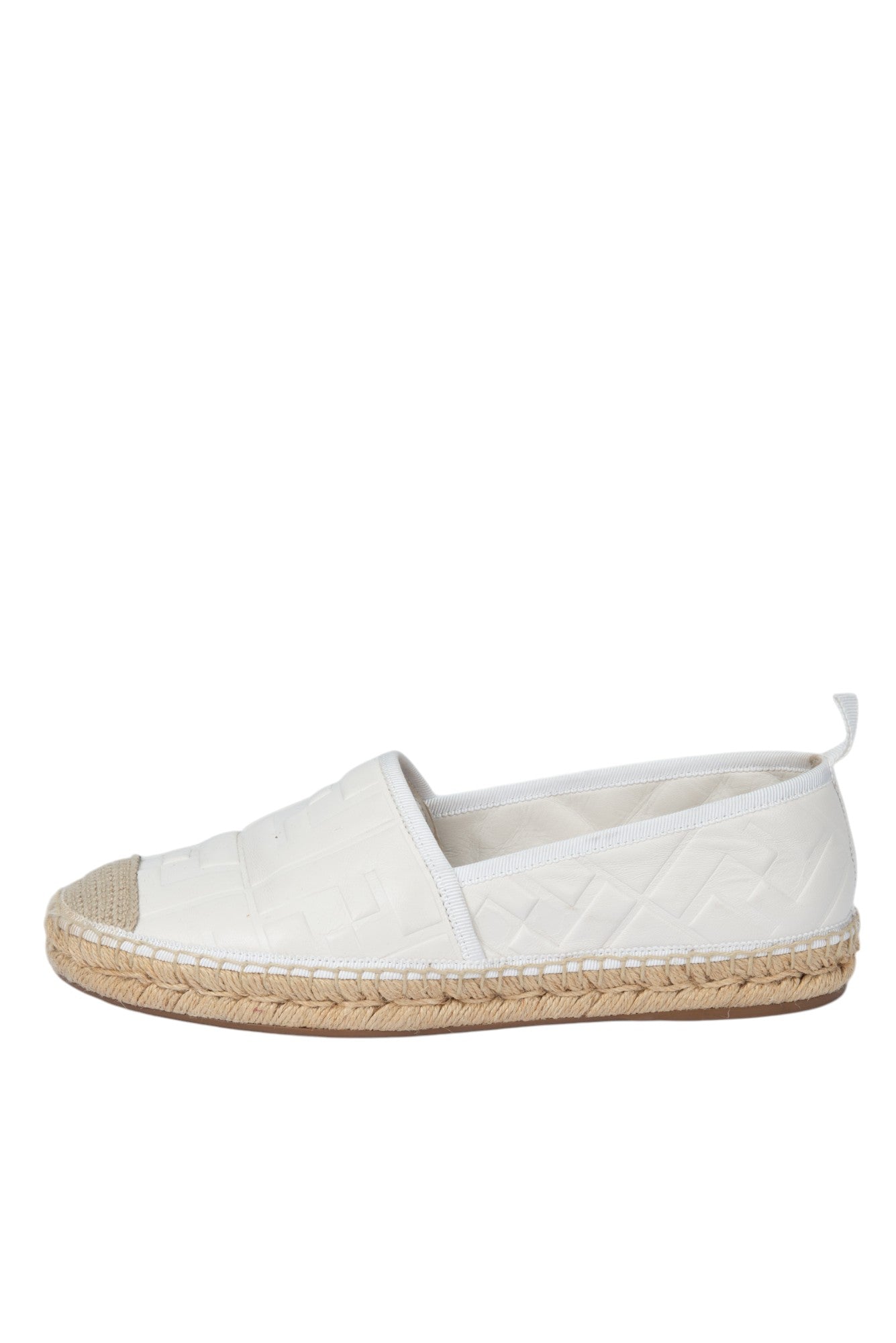 FENDI White Leather FF Logo Espadrilles Flats Size 37.5 US 7.5