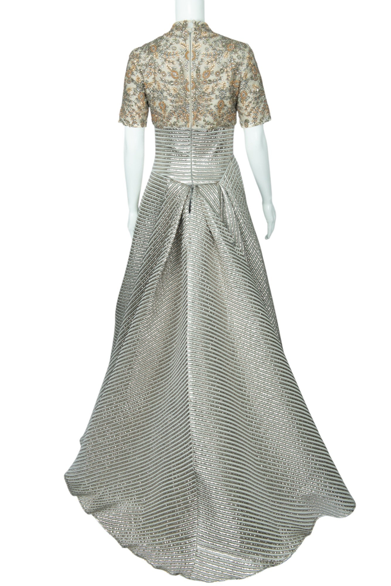 GEMY MAALOUF Silver Rhinestone Studded Maxi Evening Dress Gown Size 6