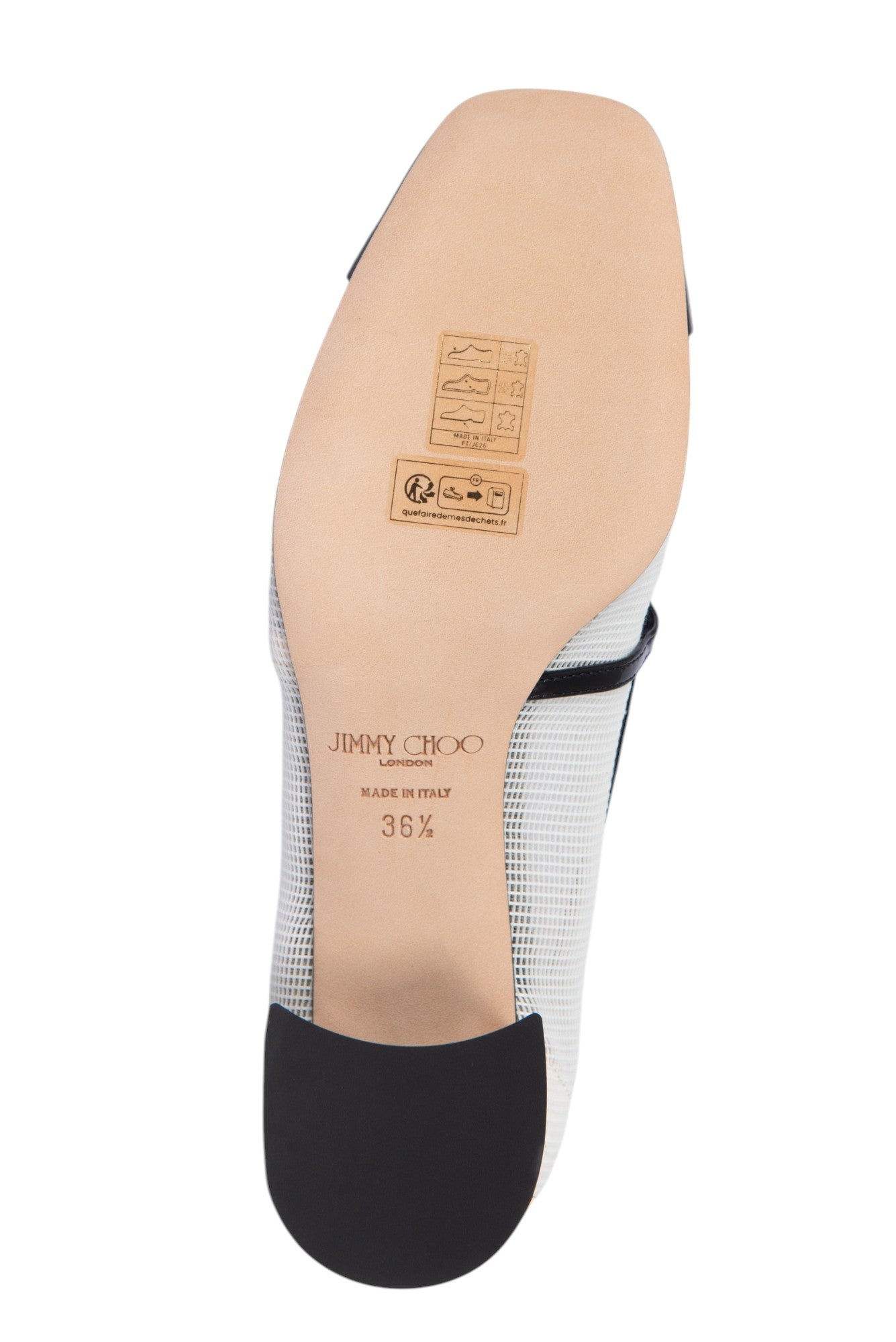 JIMMY CHOO White Black Mesh Patent Elisa 45 Heels Size 36.5 US 6.5