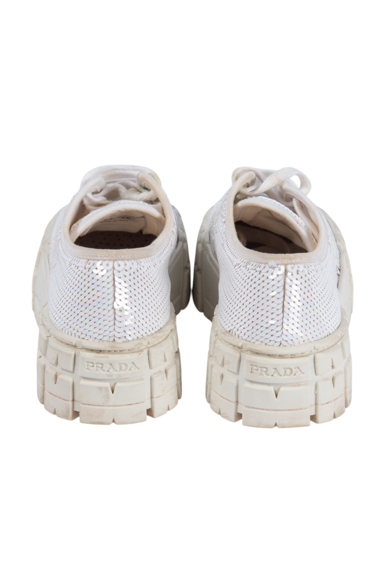 PRADA White Sequins Platform Shoes Size 36
