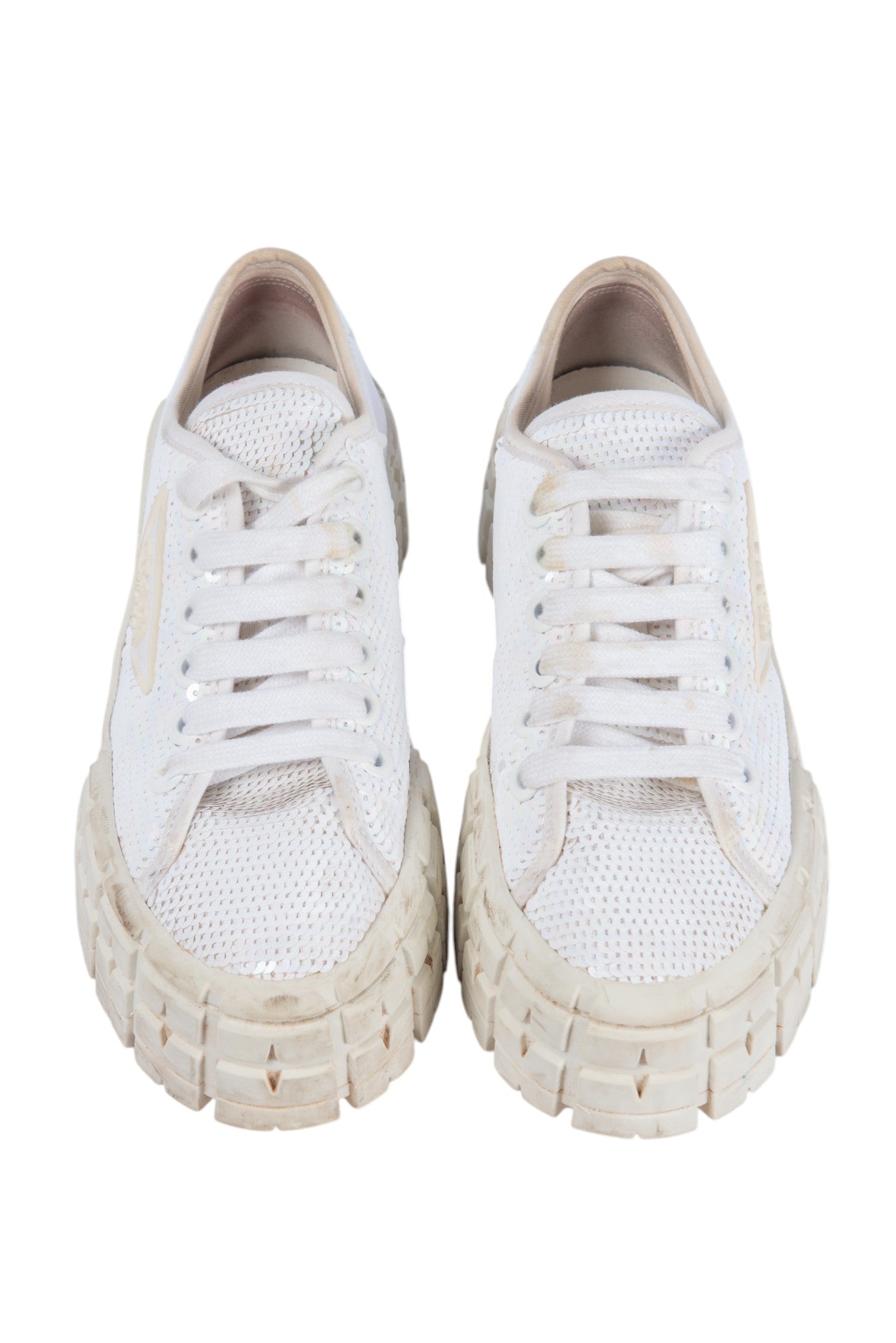 PRADA White Sequins Platform Shoes Size 36