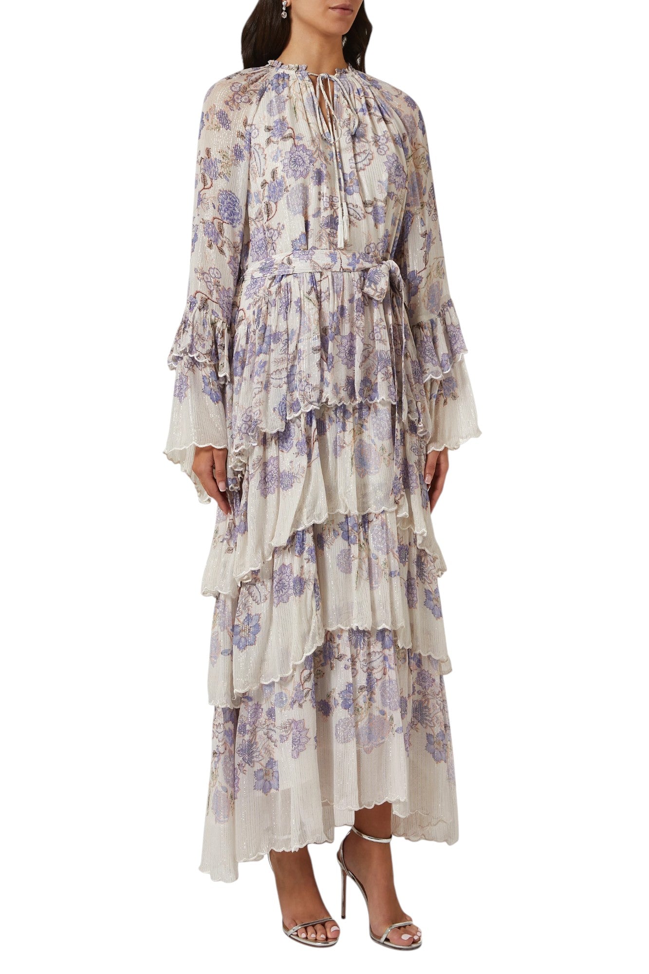 HERMANT & NANDITA Purple Chiffon Floral Maxi Dress Size S