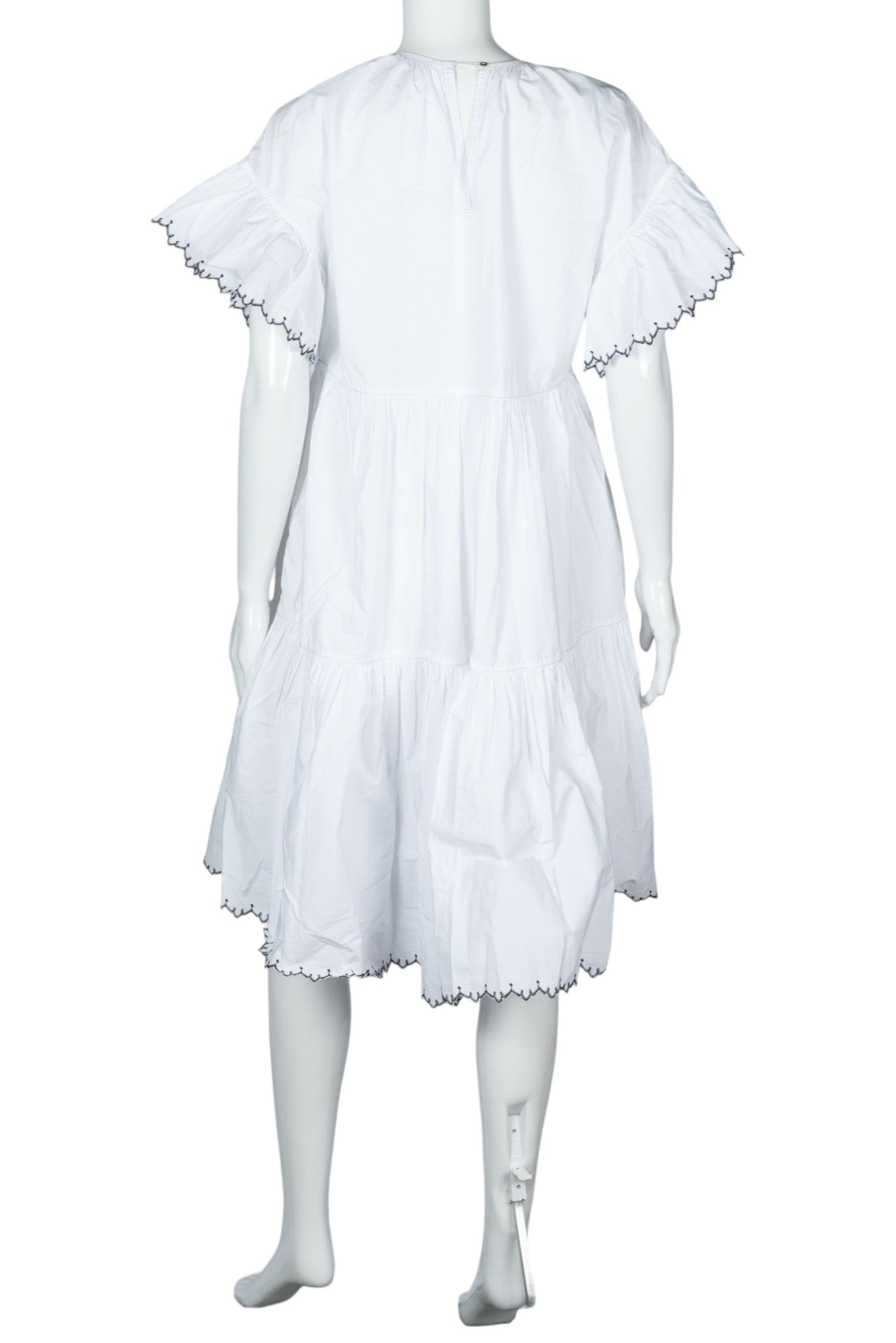 ULLA JOHNSON White Cotton Tiered Knee Length Dress Size XS