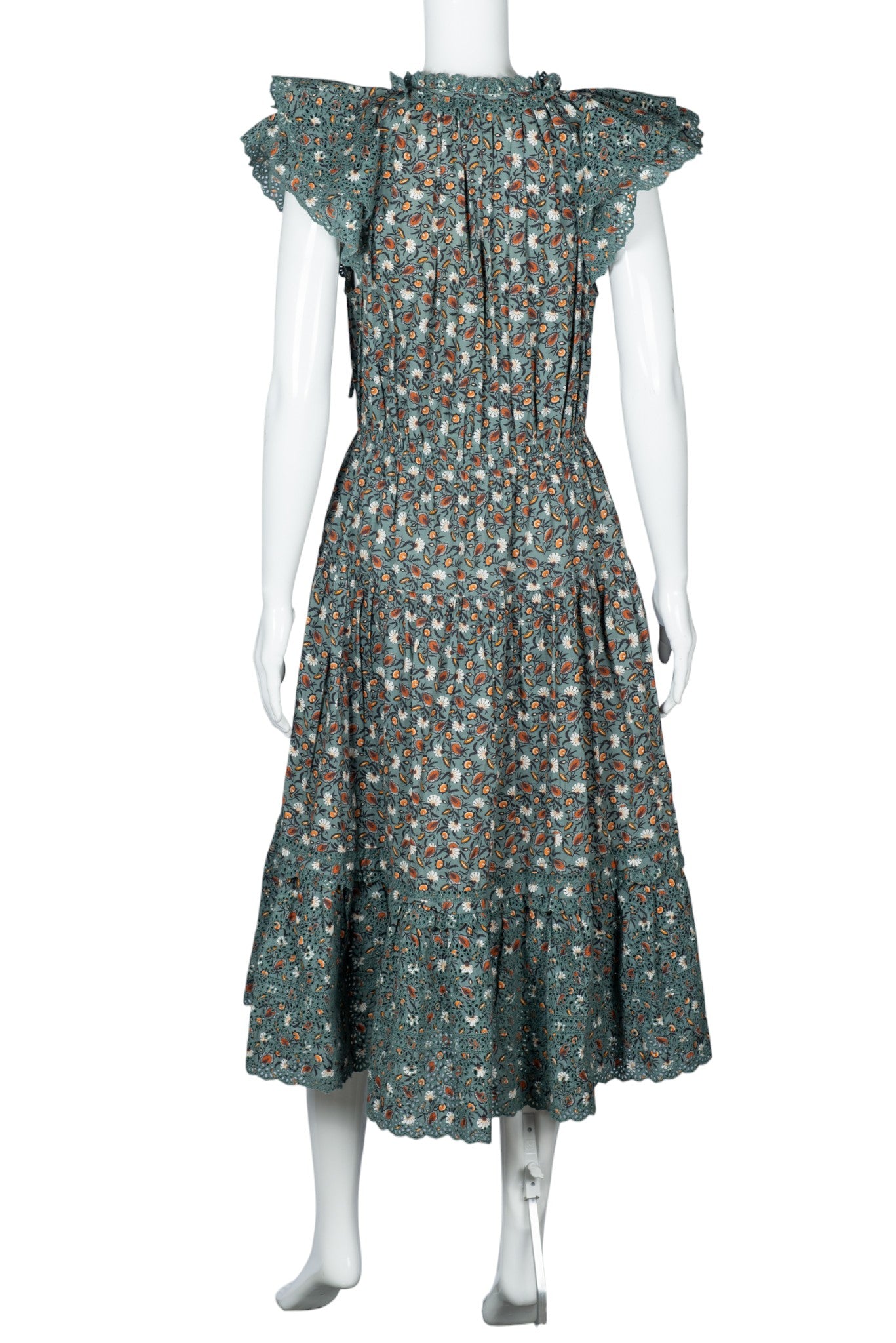 ULLA JOHNSON Green Cotton Floral Midi Dress Size M