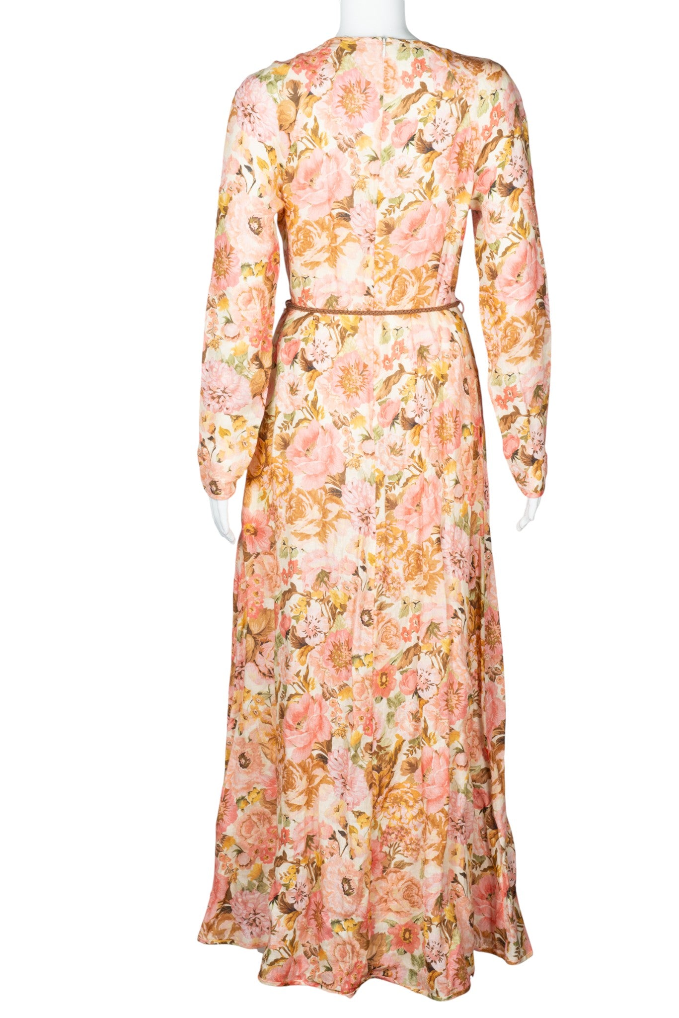 ZIMMERMANN Pink Linen Floral Print Maxi Dress Size M