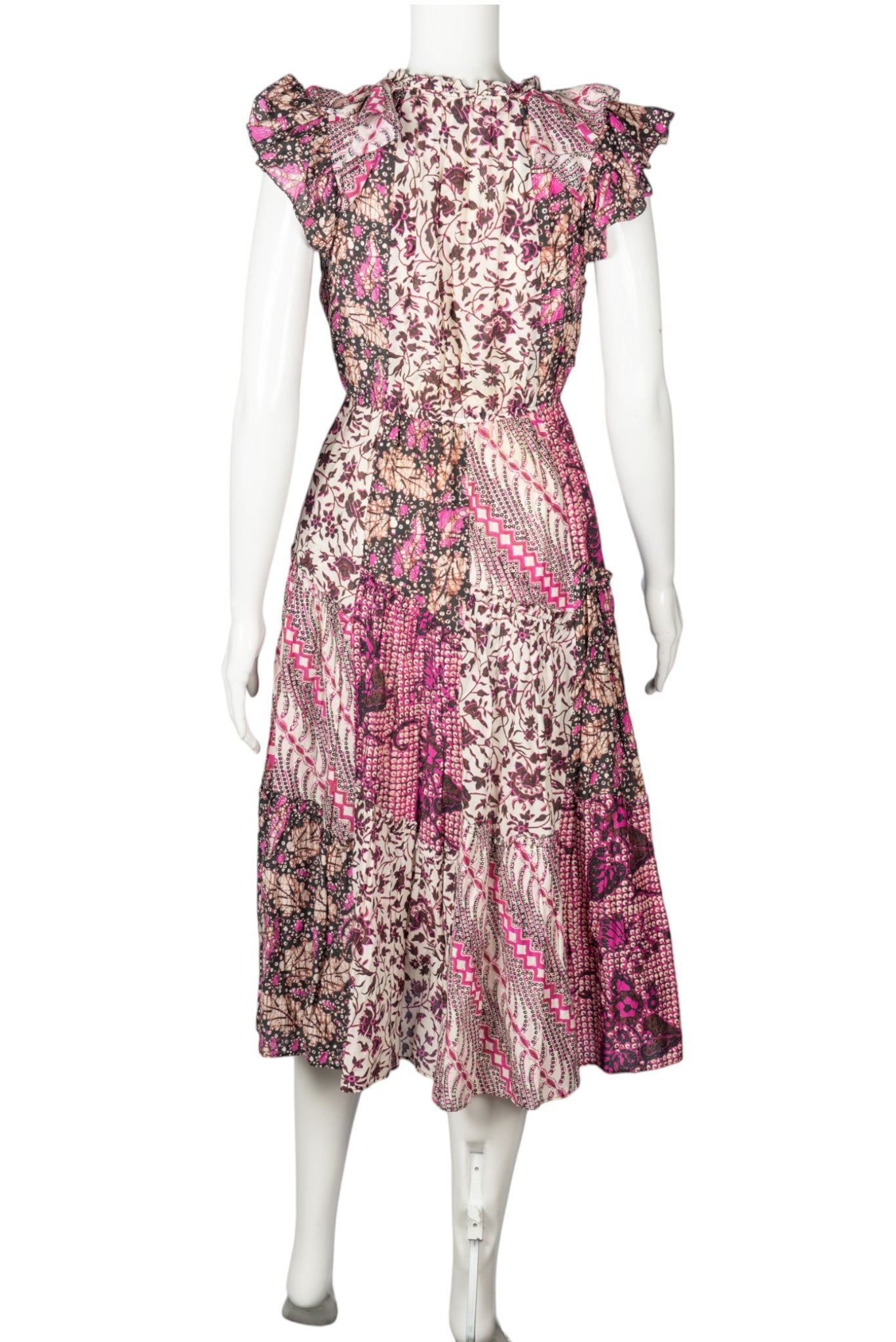 ULLA JOHNSON Pink Floral Print Midi Dress Size XS
