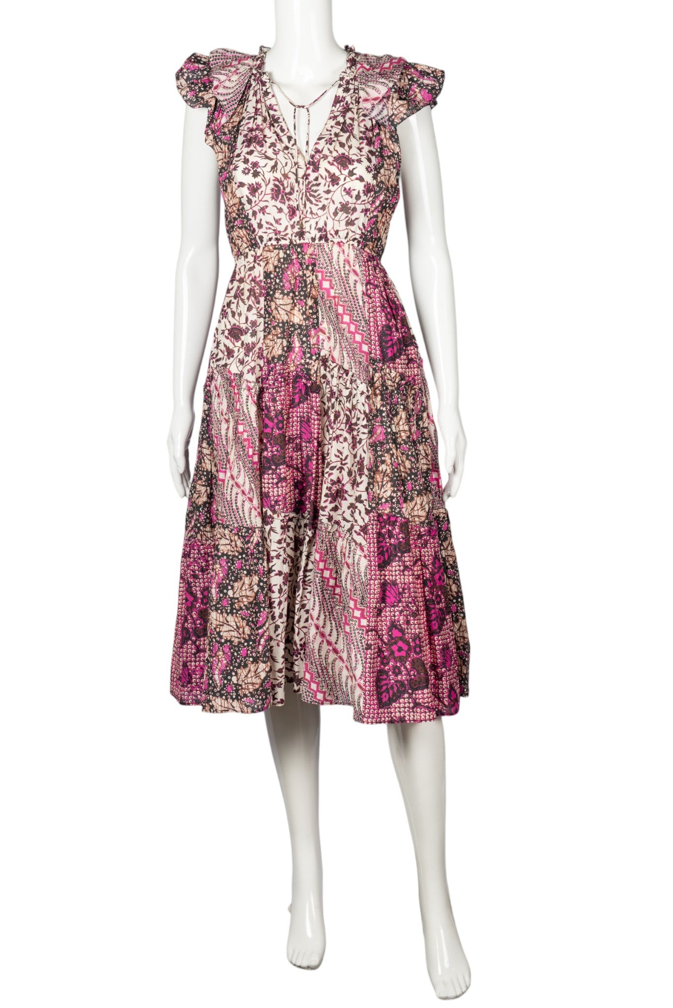 ULLA JOHNSON Pink Floral Print Midi Dress Size XS