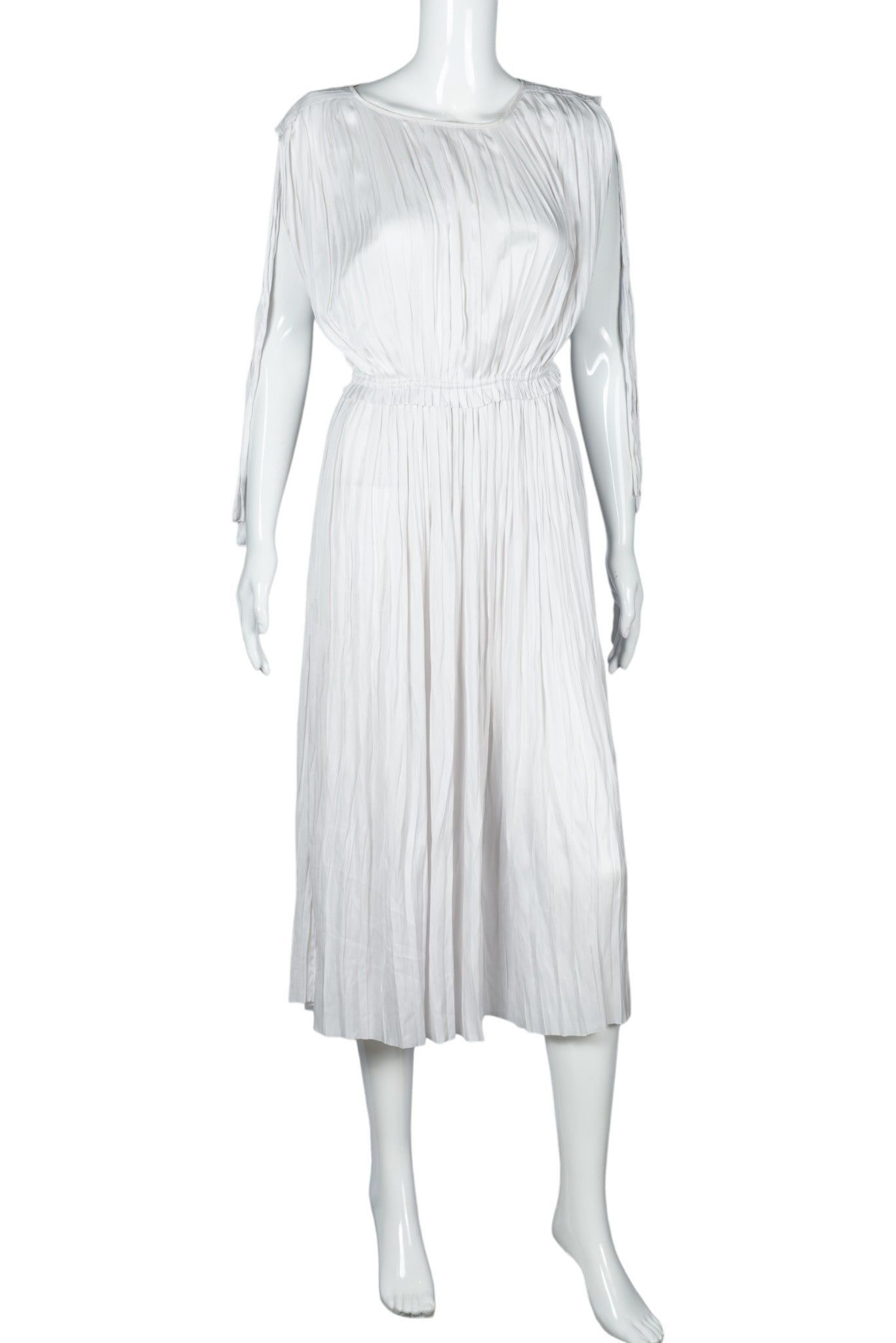 ULLA JOHNSON White Alessa Crew Neck Pleated Midi Dress Size S