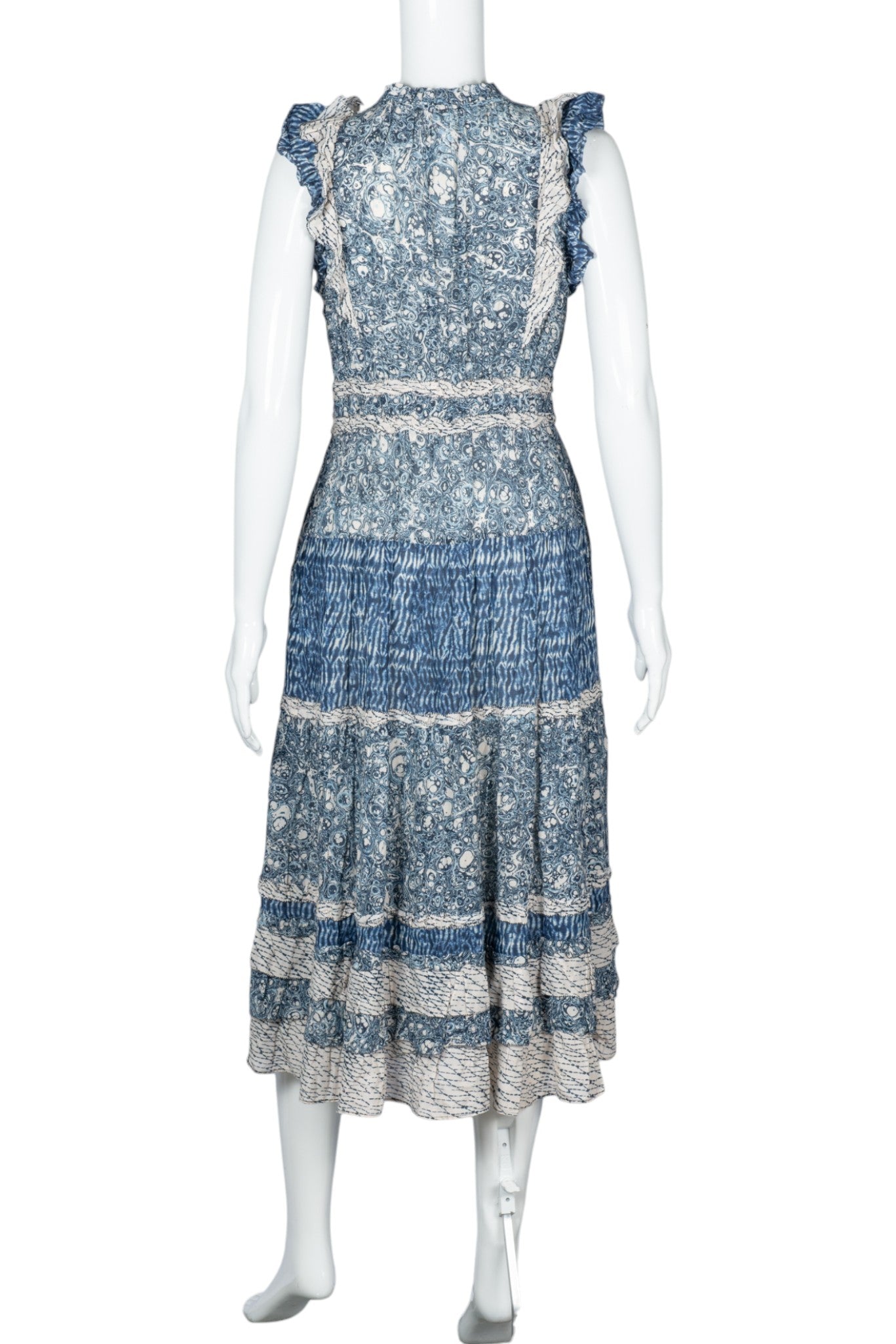 ULLA JOHNSON Blue Cotton Blend Midi Dress Size S