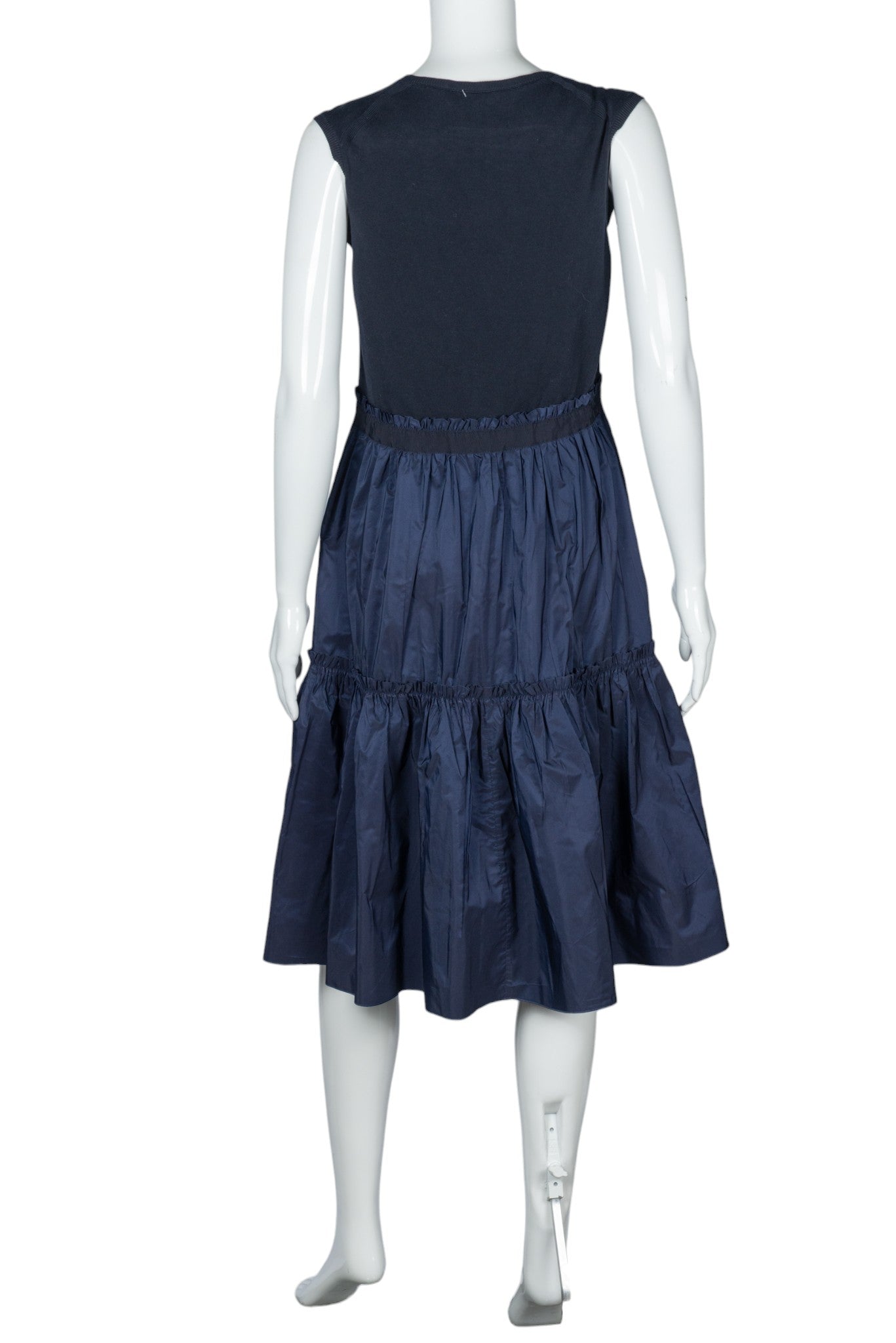 MONCLER Navy Blue Cotton Crew Neck Midi Dress Size M