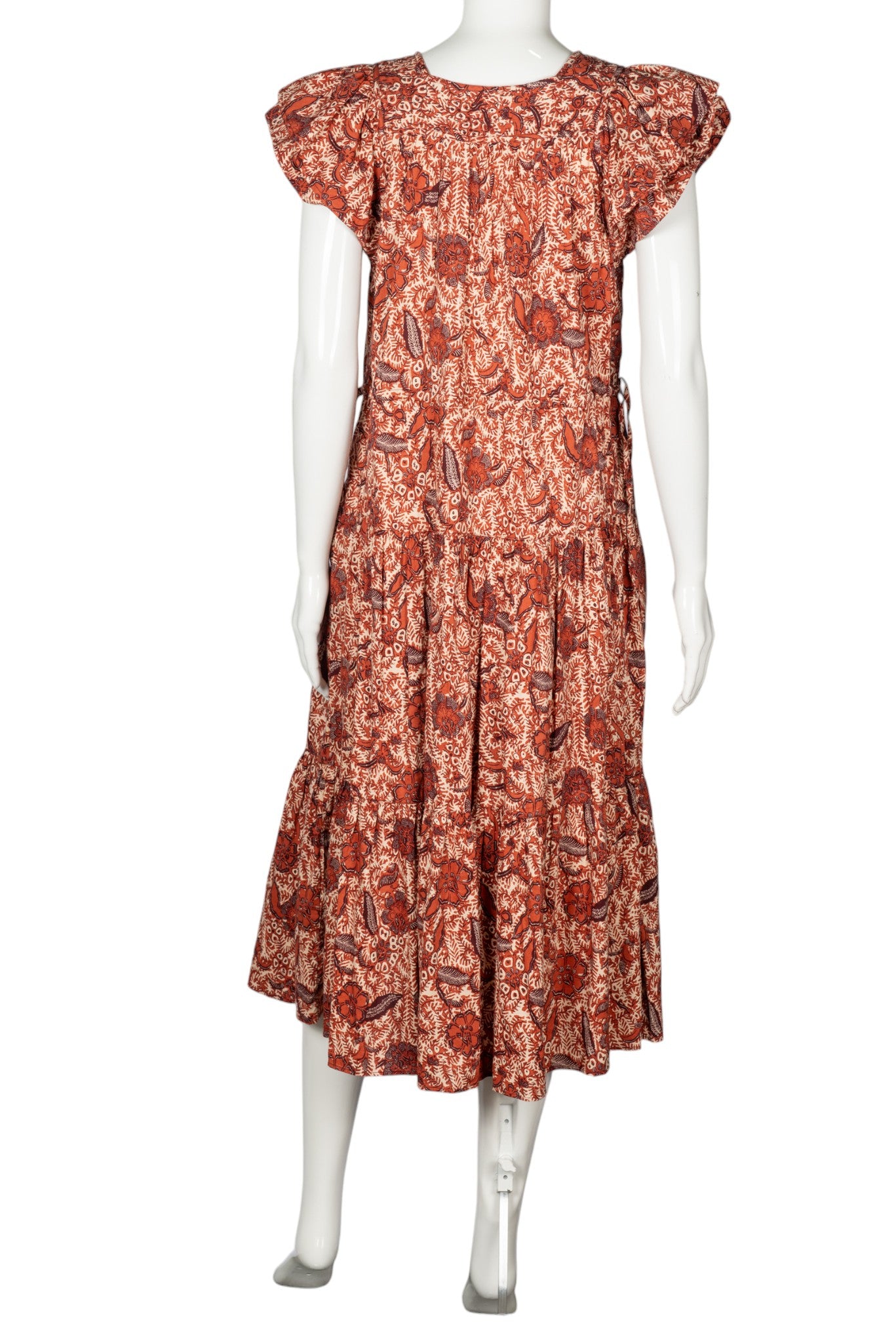 ULLA JOHNSON Orange Floral Print Midi Dress Size XS