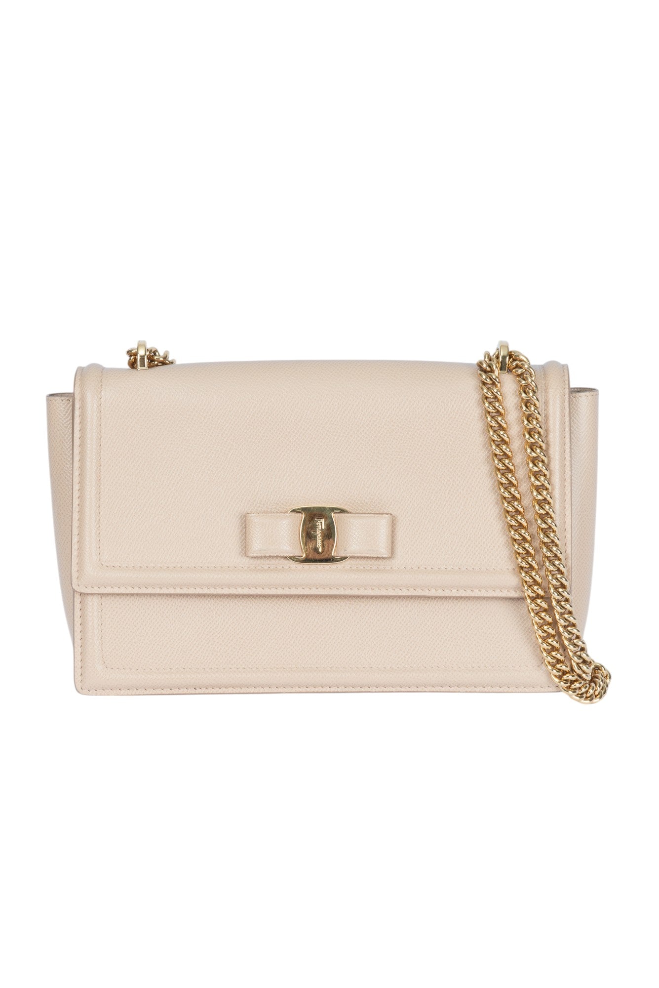 SALVATORE FERRAGAMO Beige Leather Vara Bow Shoulder Crossbody Bag