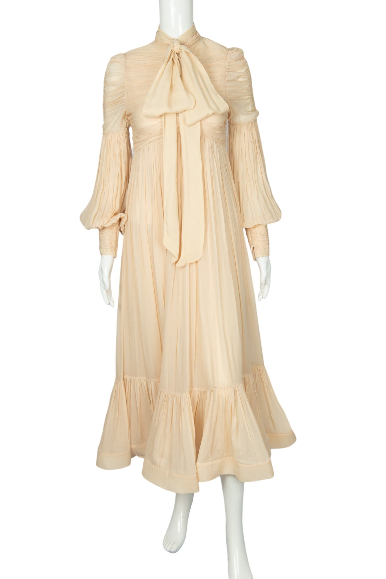 ZIMMERMANN Beige Celestial Ruched Midi Dress Size XS