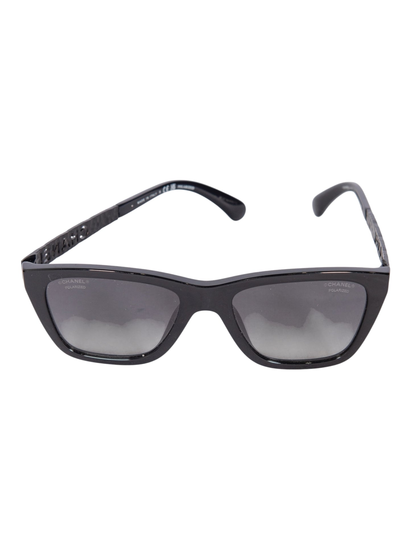 CHANEL Black Acetate Rectangular Logo Polarized Sunglasses