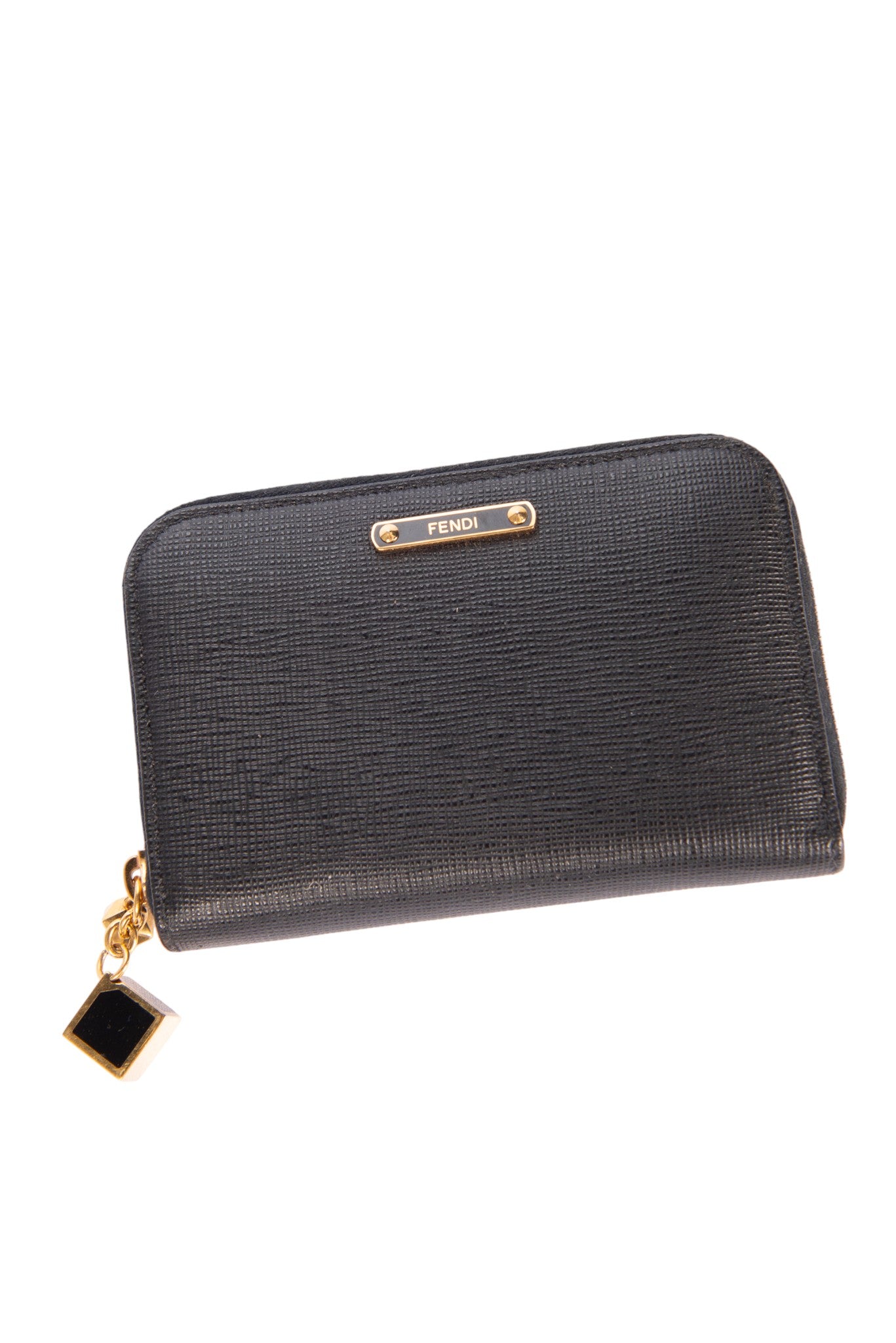 FENDI Black Leather Small Zipper Coin Wallet