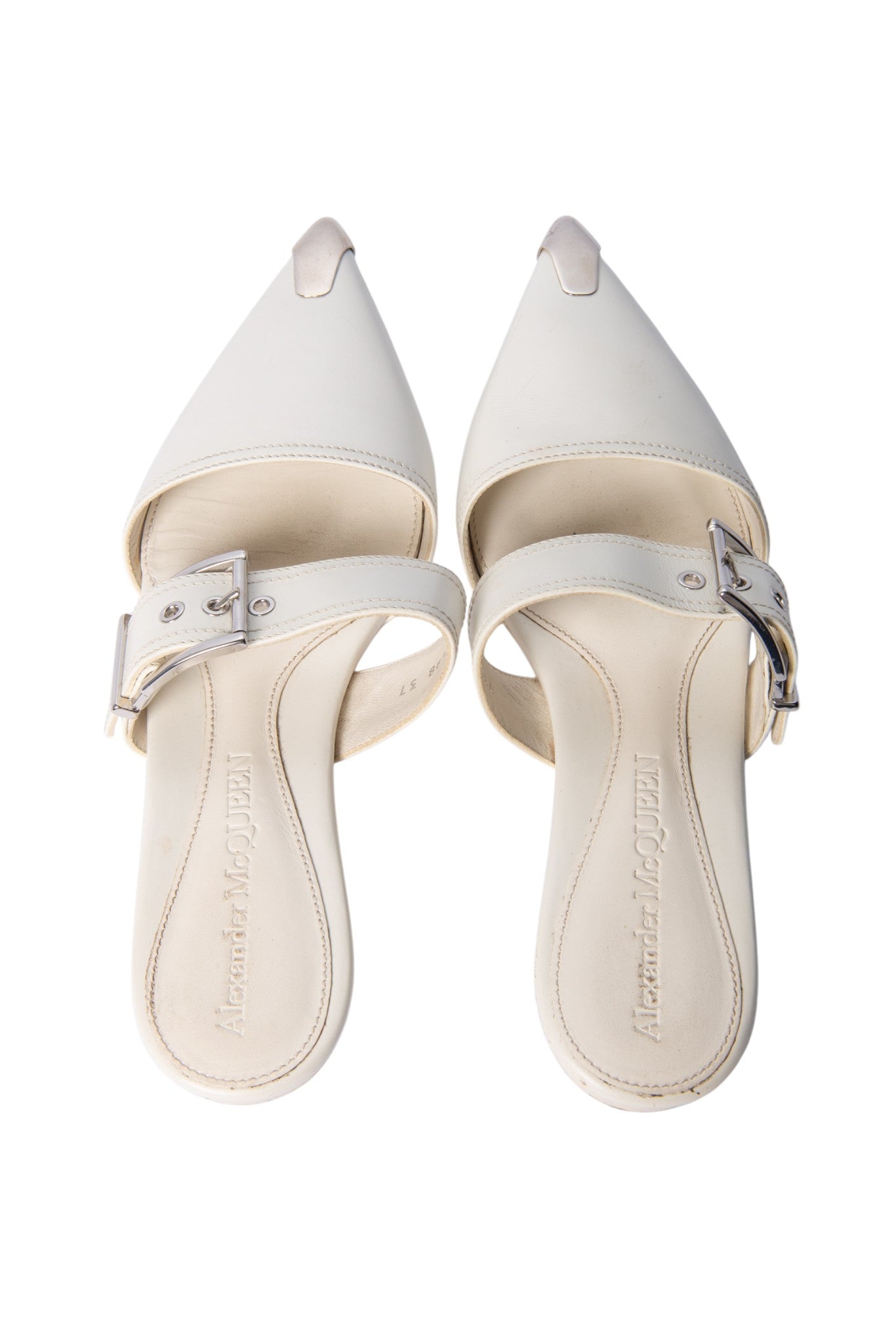 ALEXANDER MCQUEEN White Leather Punk Flat Mule Size 37