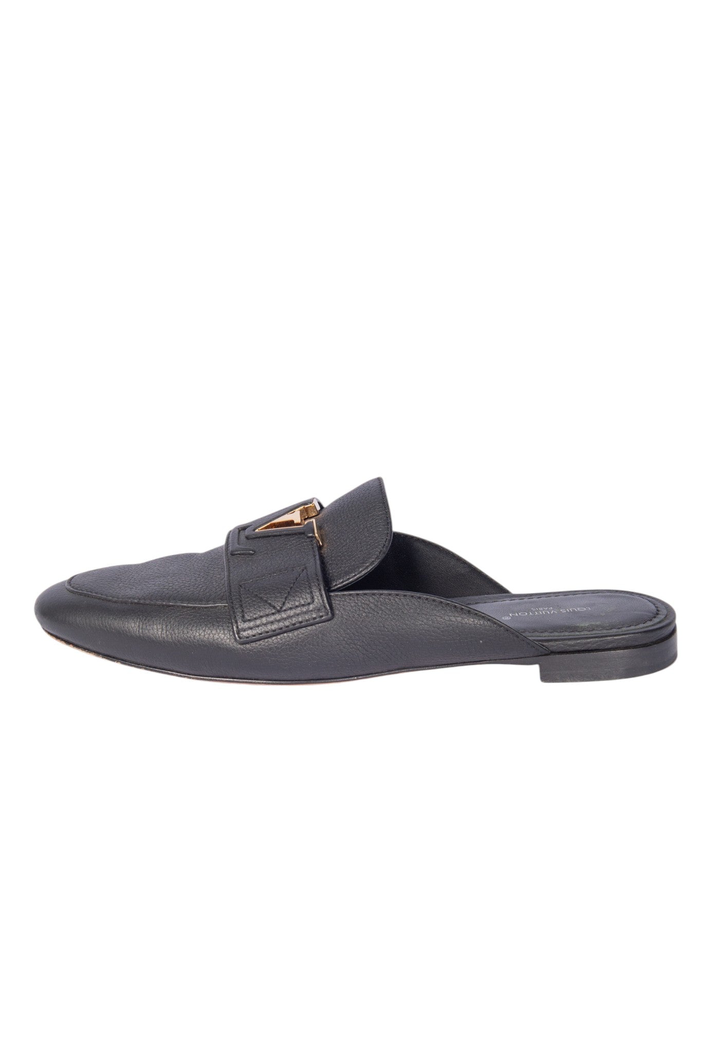 LOUIS VUITTON Black Leather LV Mare Open Back Loafers Size 37
