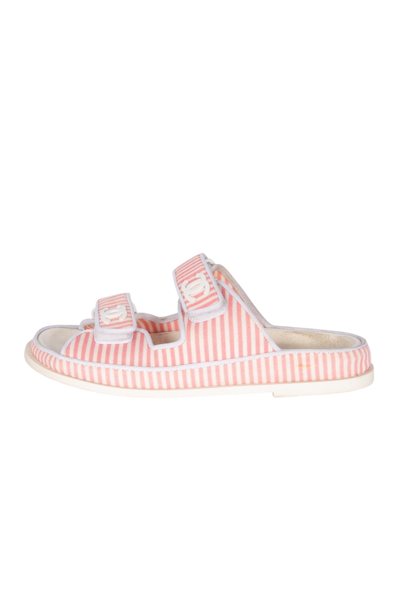 CHANEL Pink and White Striped CC Logo Sandals Size 37