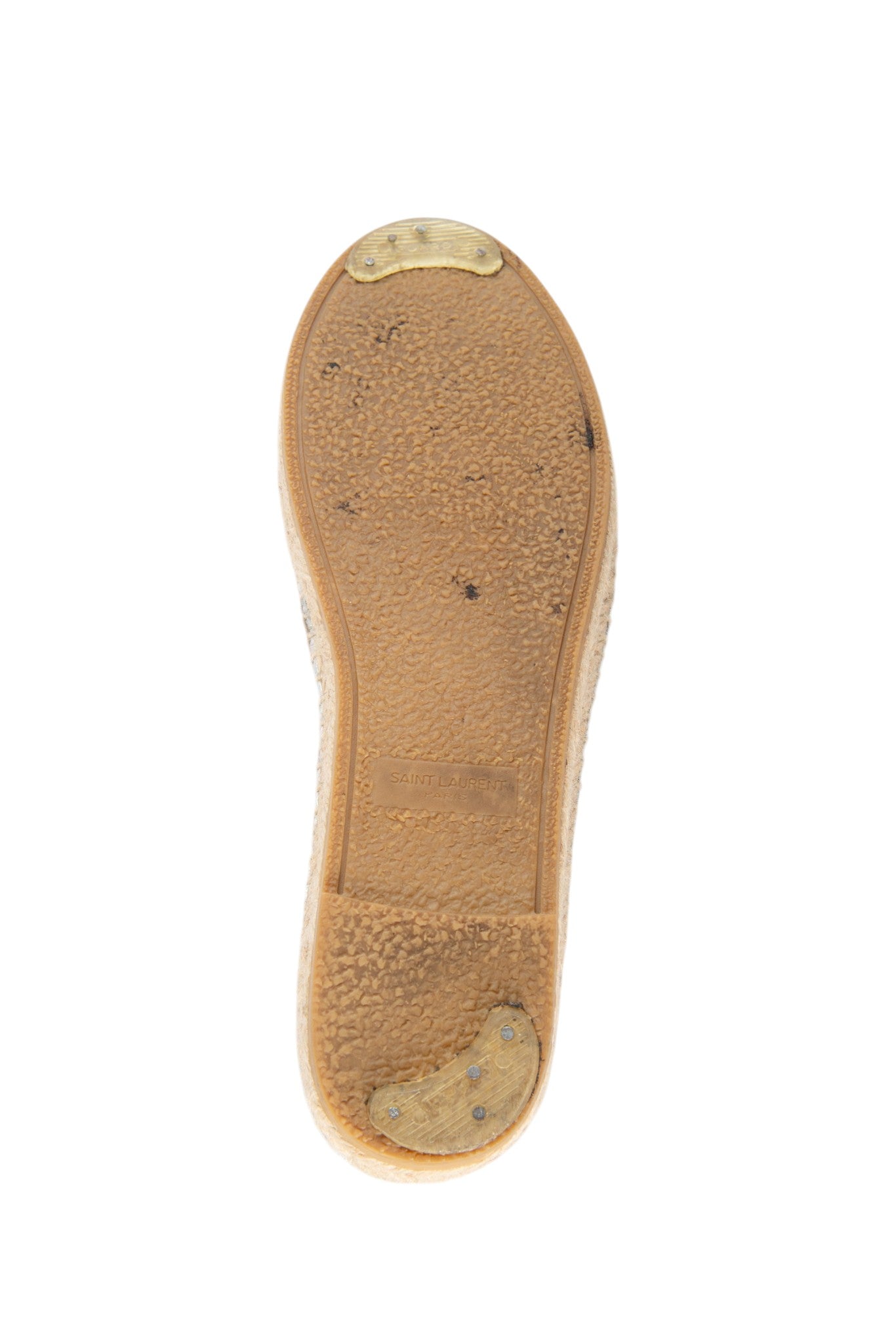 SAINT LAURENT Metallic Leather Monogram Espadrilles Size 37
