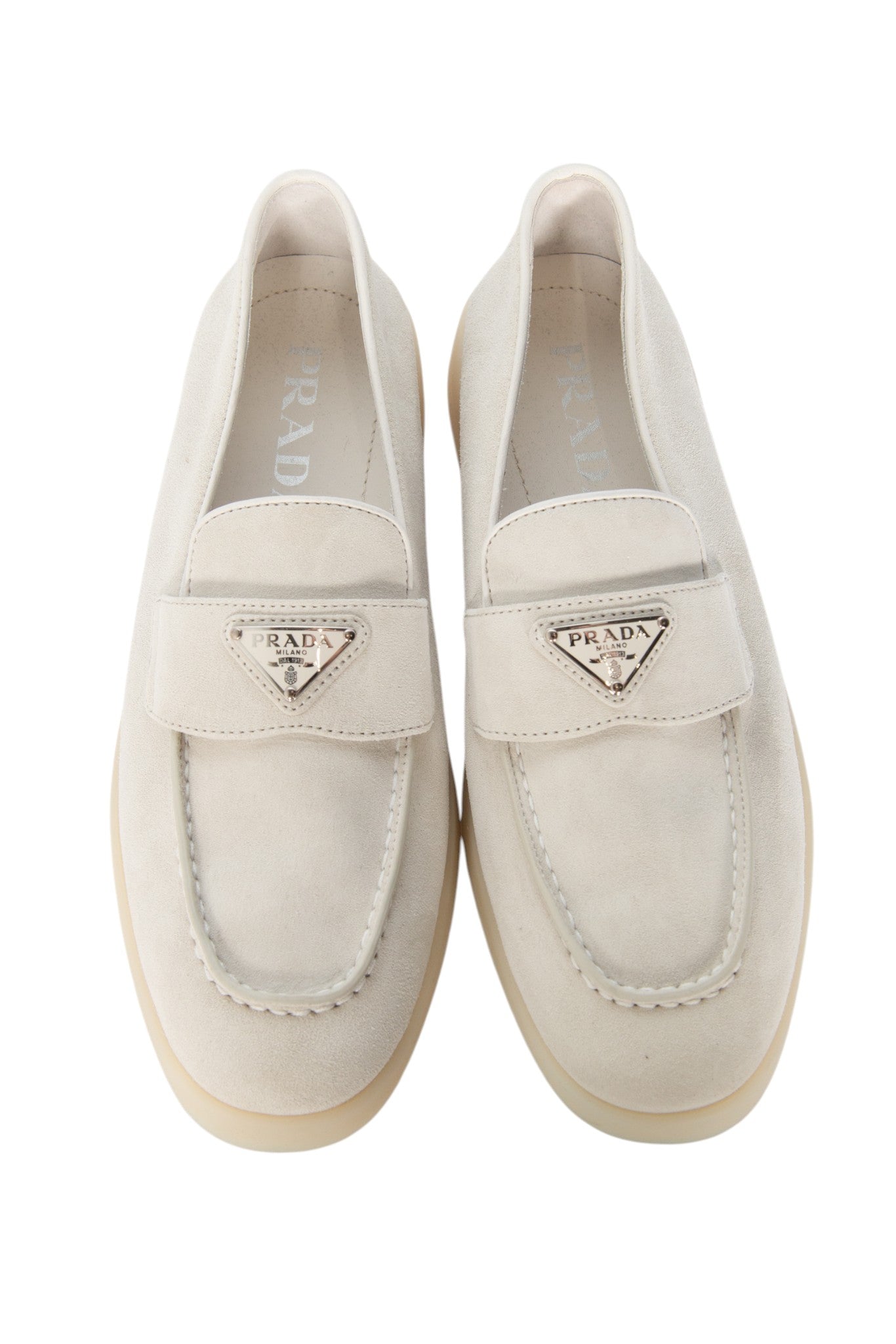 Prada Grey Suede Triangle Logo Loafers Size 37