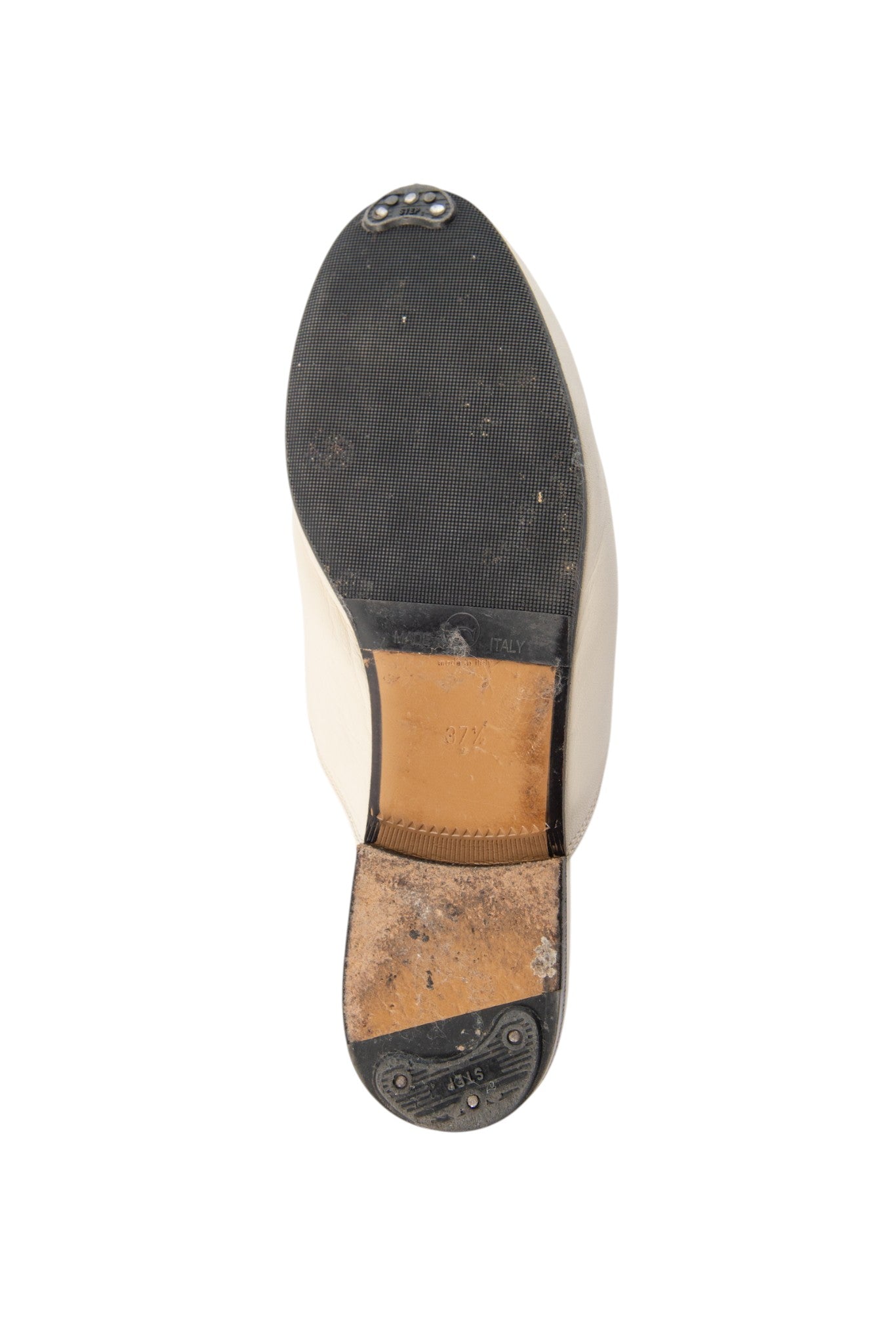 GUCCI White Leather Horsebit Mule Loafers Size 37.5