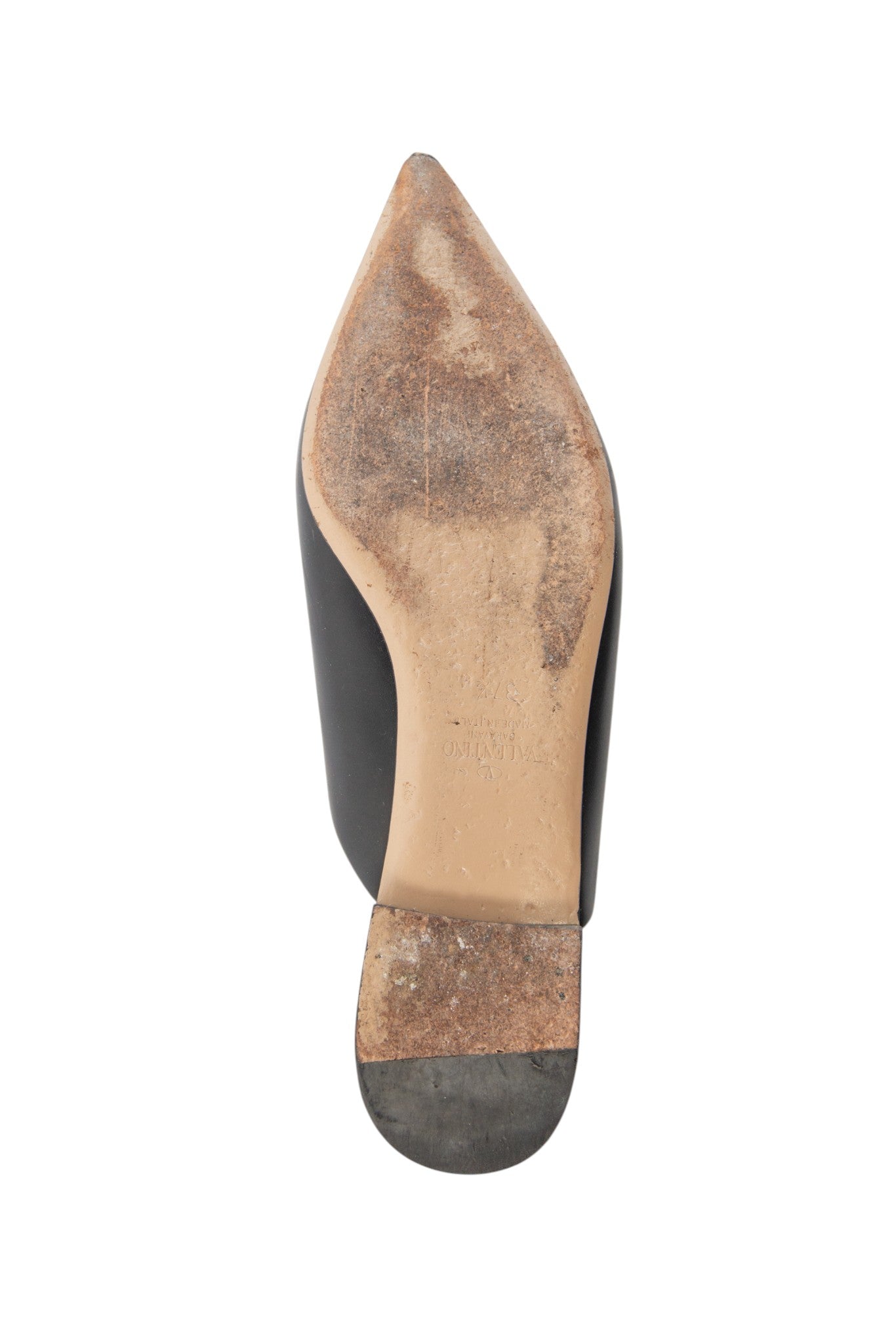 VALENTINO Black Leather Pointed Mule Flats Size 37.5