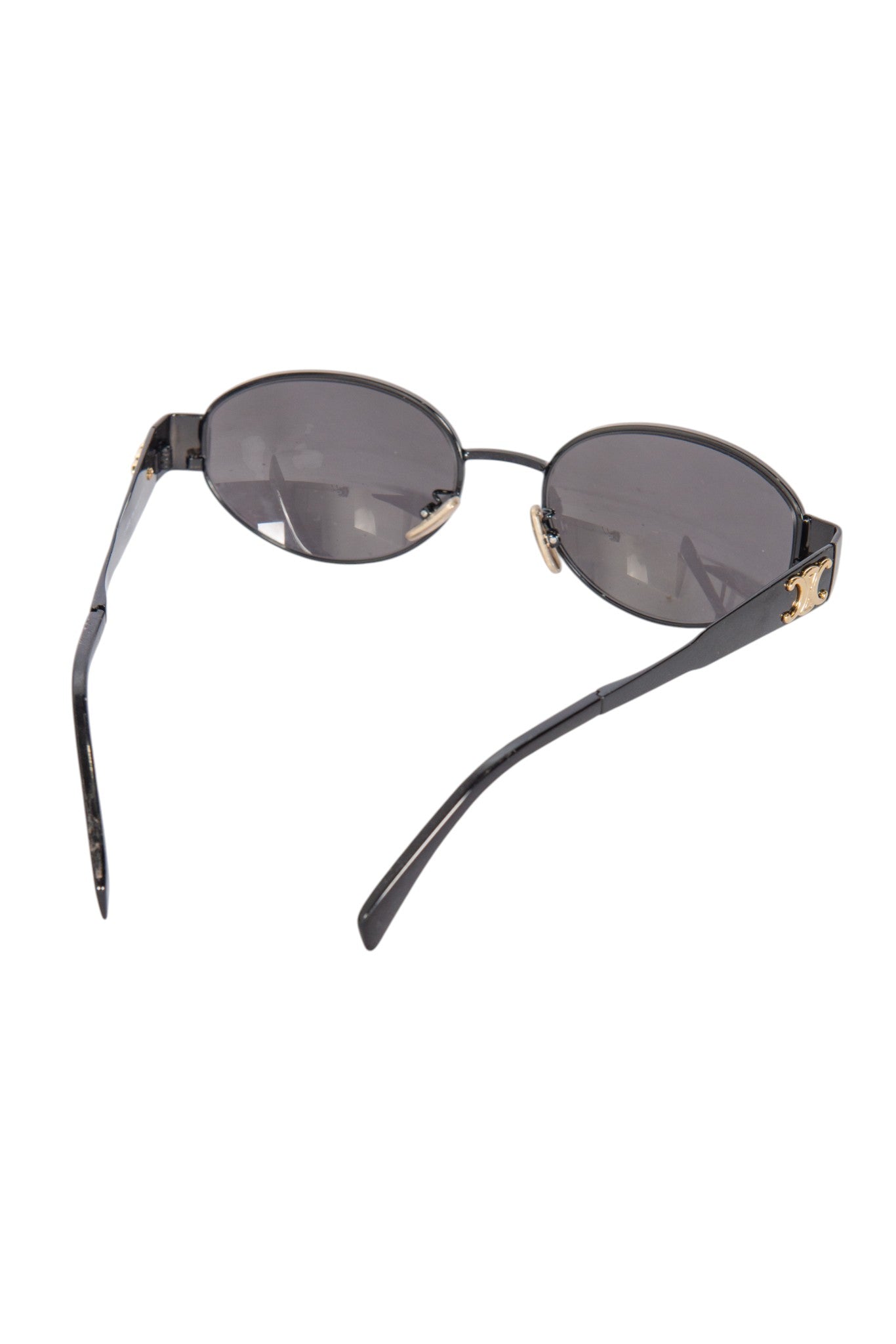 CELINE Triomphe Metal Oval Sunglasses with Black Lenses