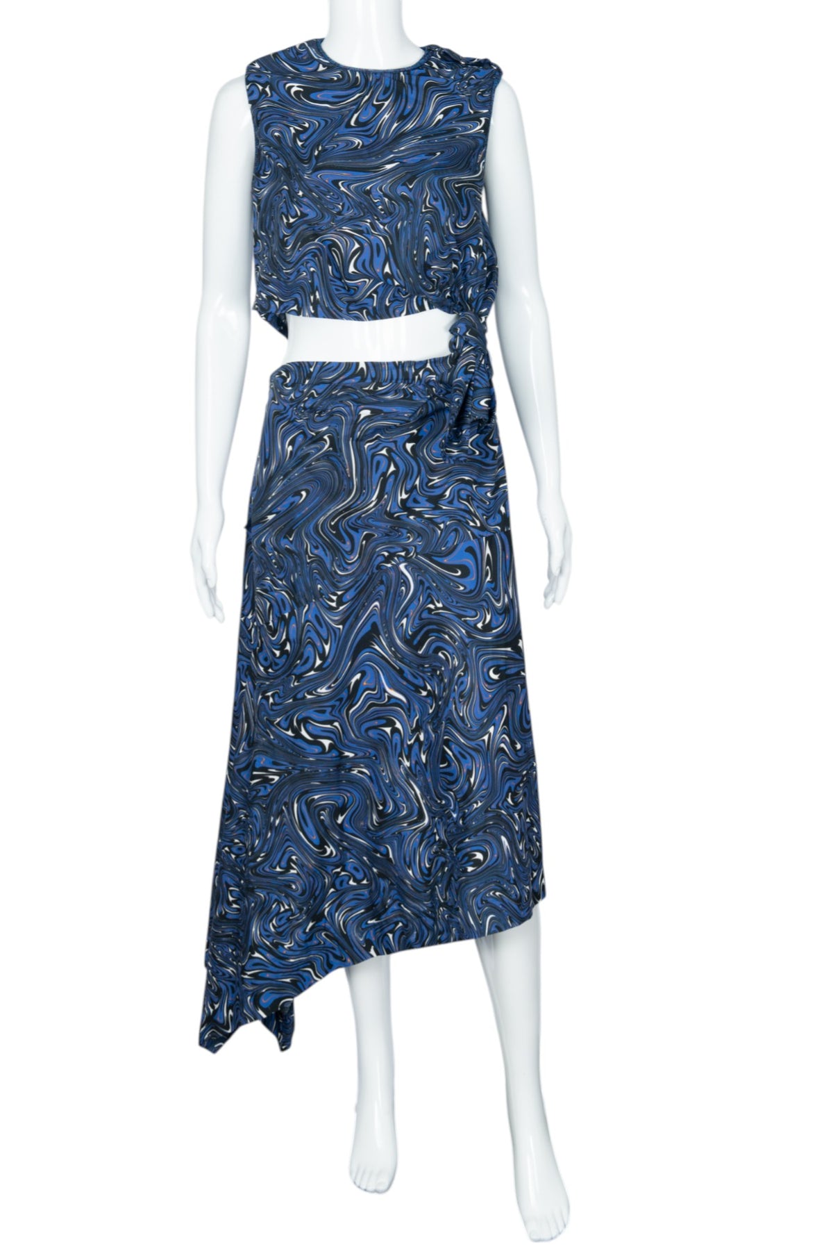SPORT MAX Blue Cotton Sleeveless Asymmetric Skirt Set Size 6