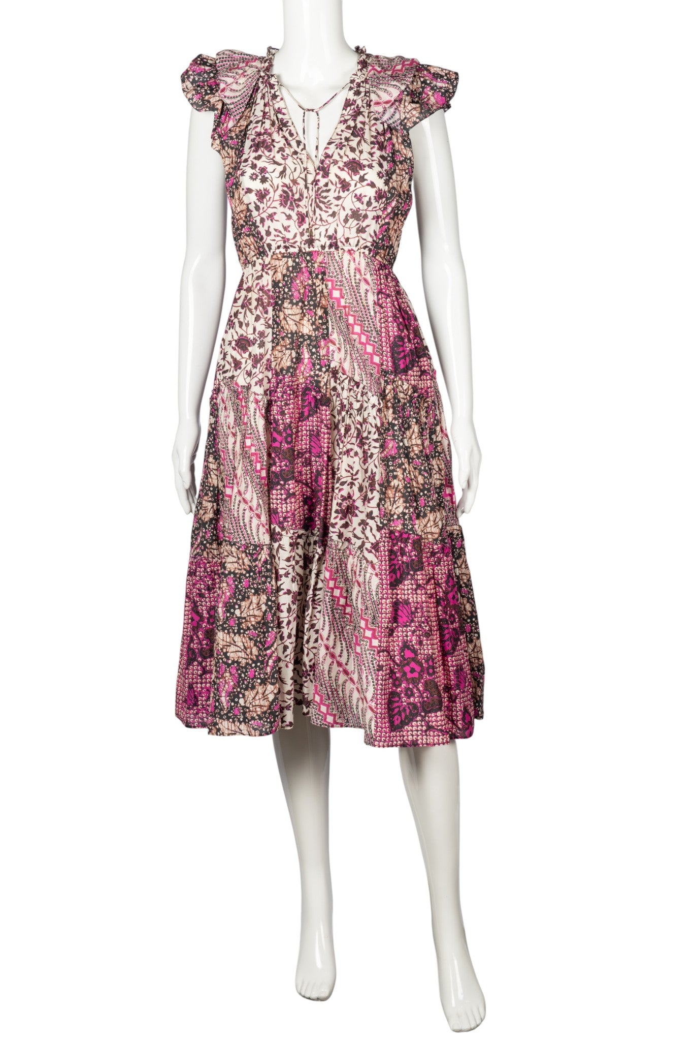 ULLA JOHNSON Pink Floral Printed Midi Dress Size XS