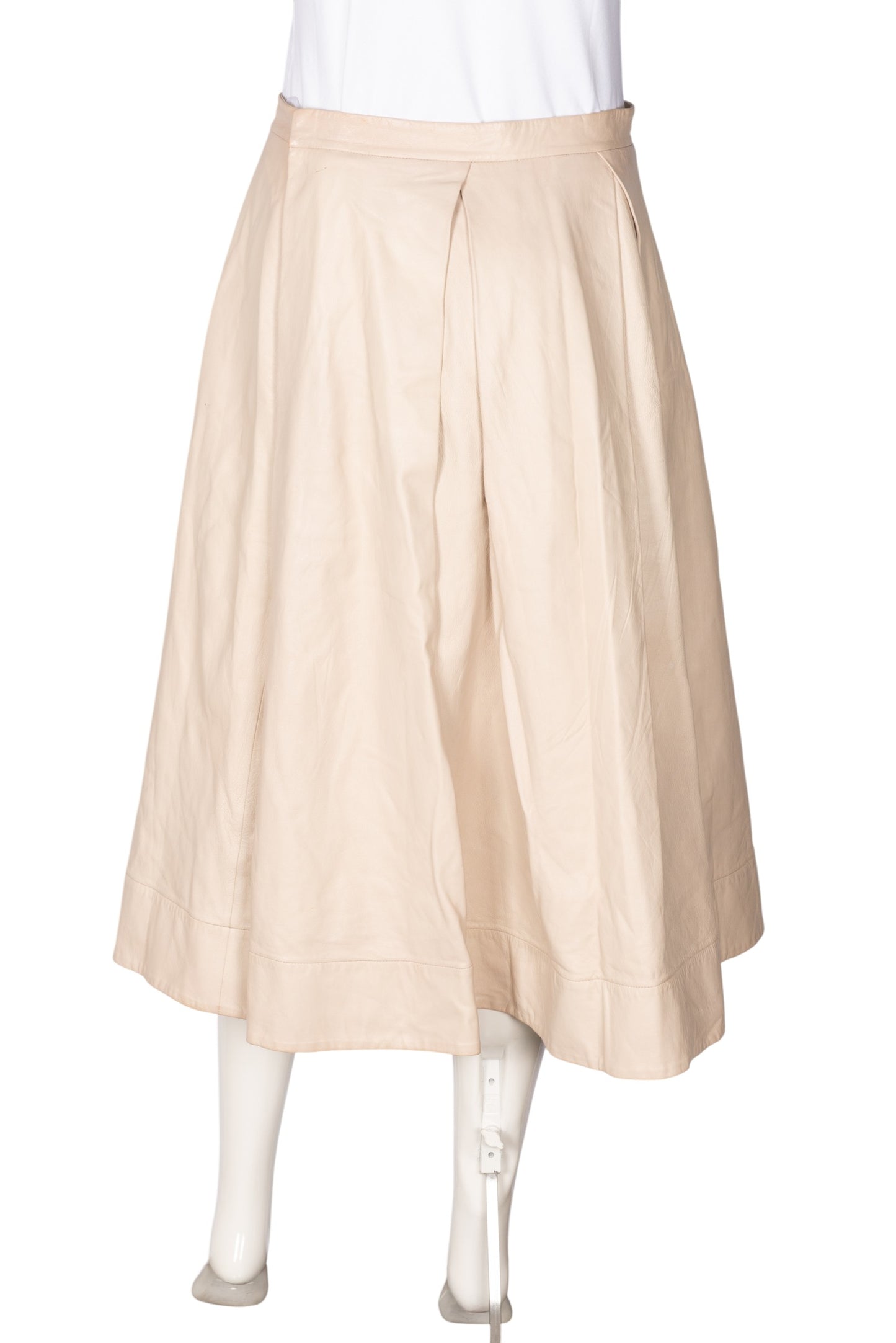 MARNI Beige Pleated Leather Midi Skirt Size M
