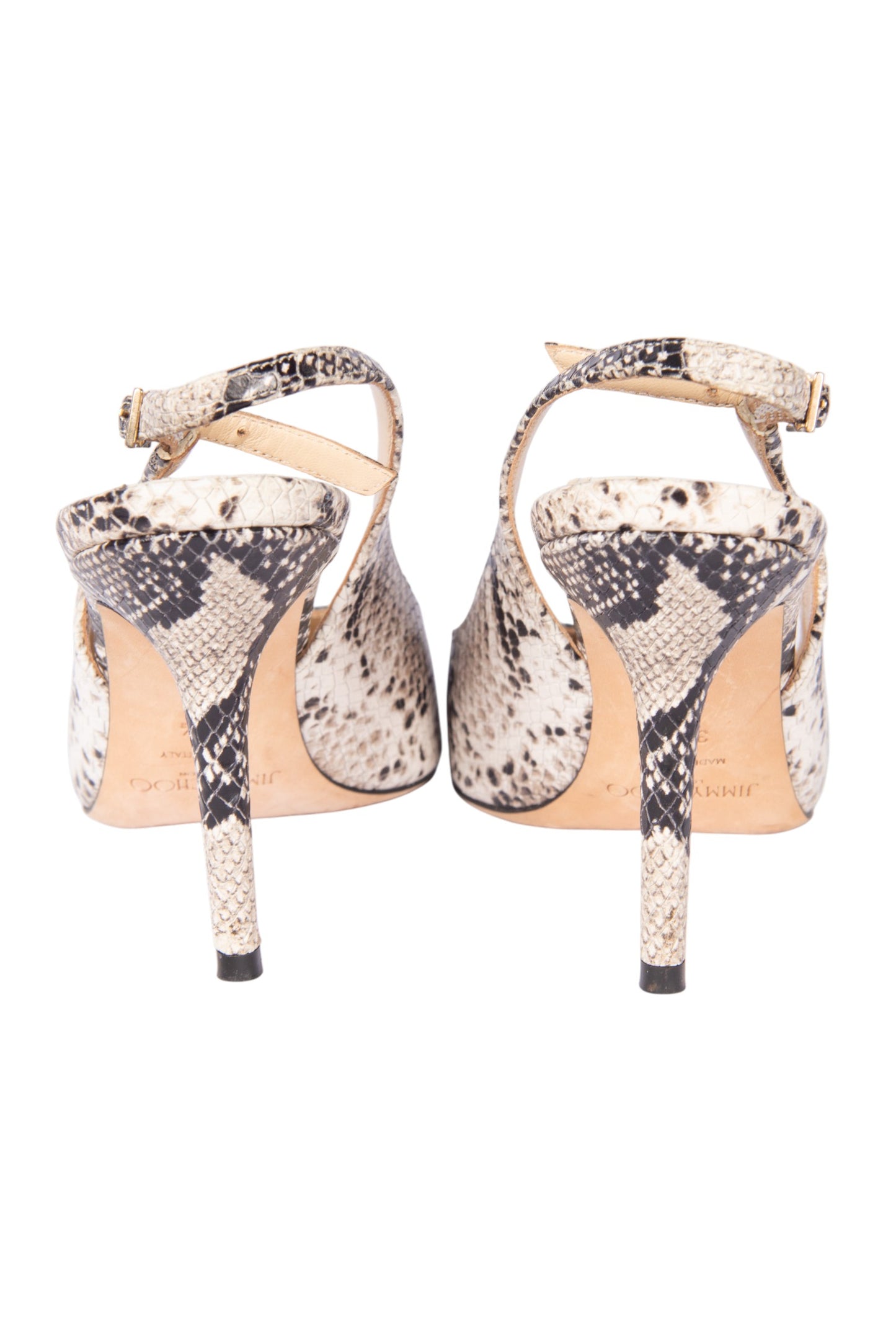 JIMMY CHOO Snake Print Leather Slingback Heels Size 37.5