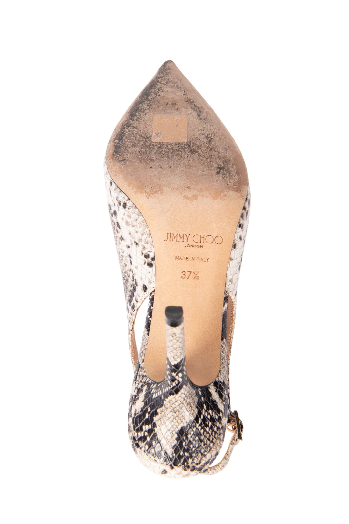 JIMMY CHOO Snake Print Leather Slingback Heels Size 37.5