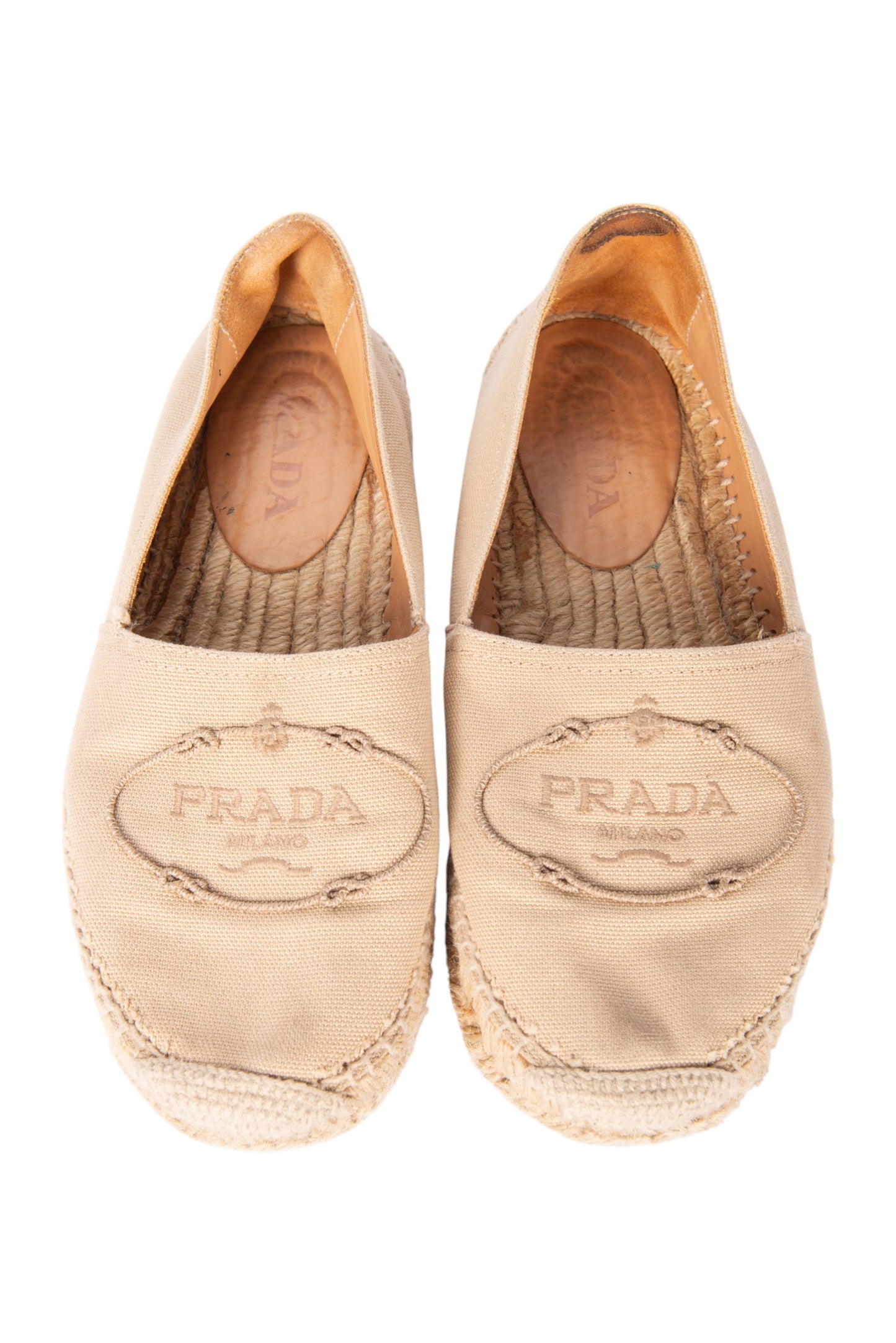 PRADA Beige Canvas Logo Espadrilles Size 37