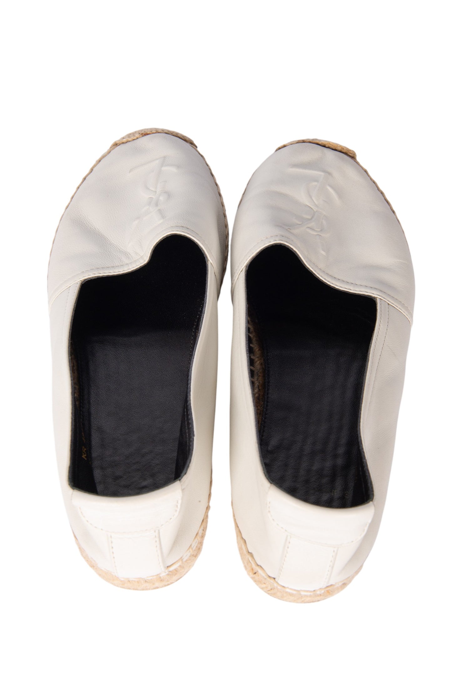 SAINT LAURENT White Leather Logo Espadrilles Size 37.5