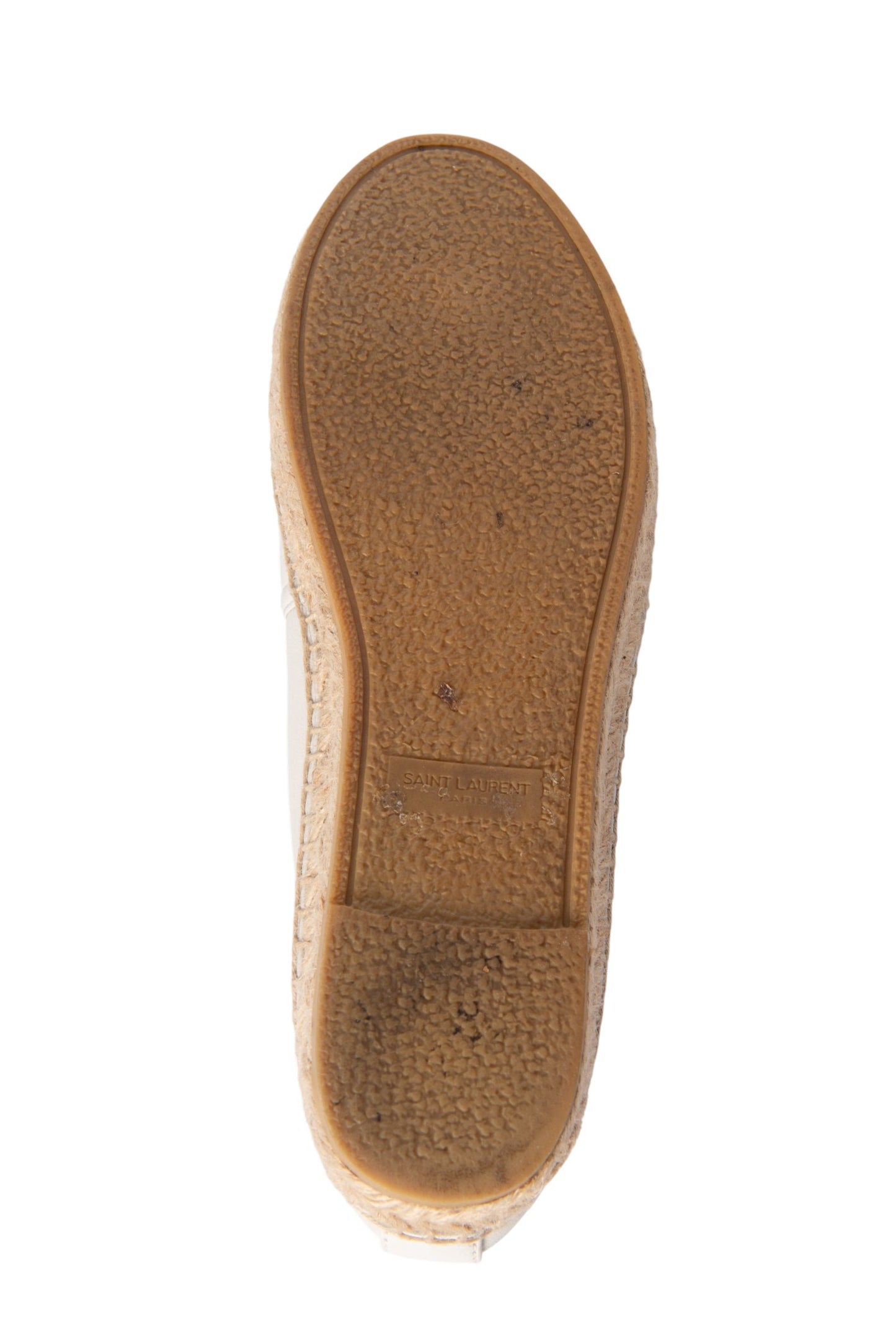 SAINT LAURENT White Leather Logo Espadrilles Size 37.5