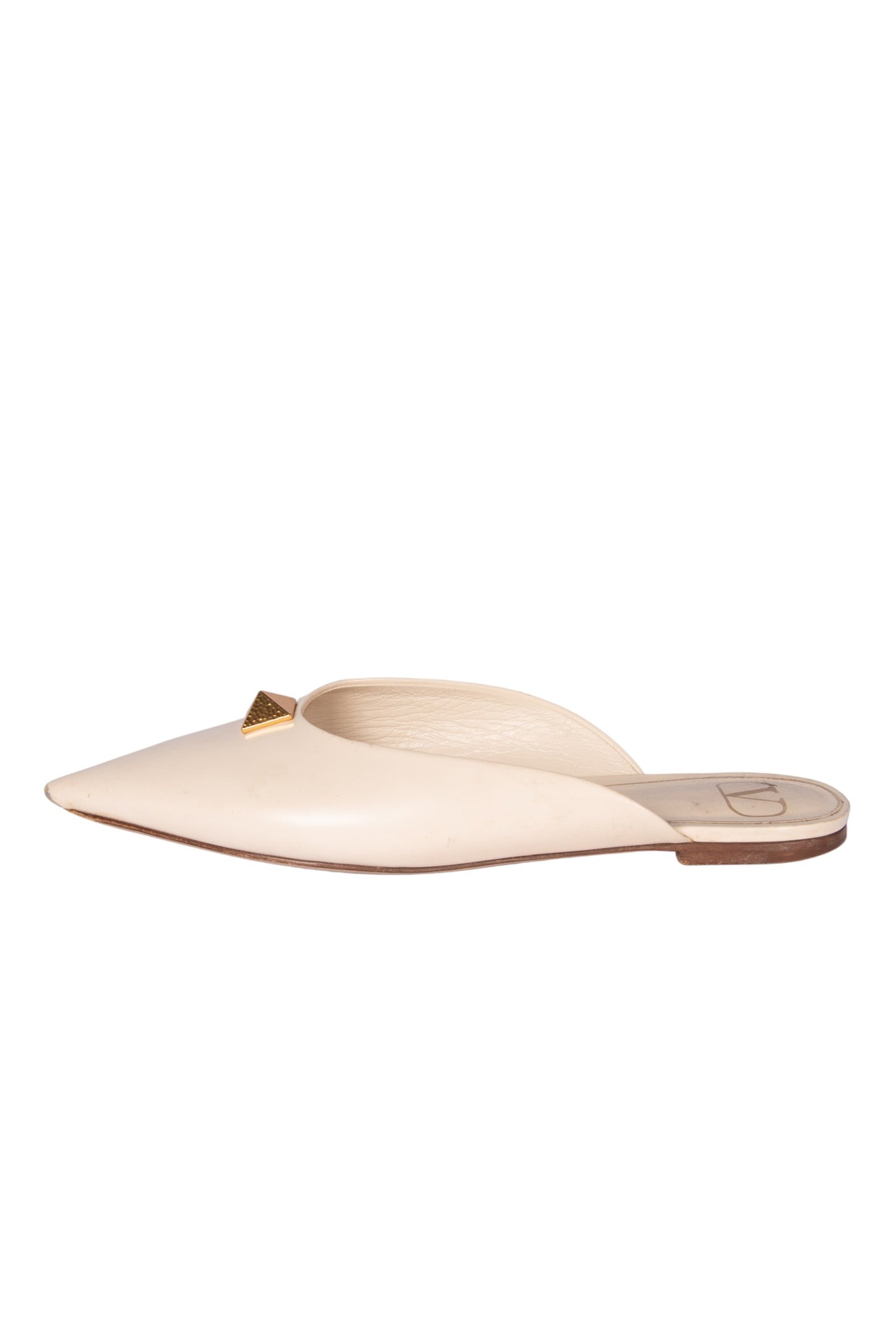 VALENTINO Beige Leather One Stud Pointed Toe Mules Size 38