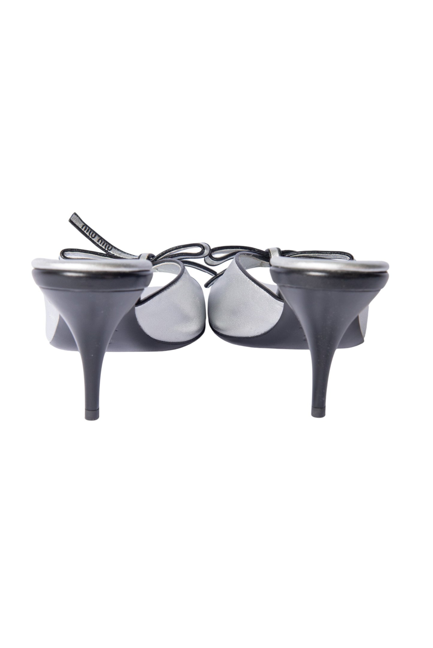 MIU MIU Silver Leather Bow Pumps Size 37