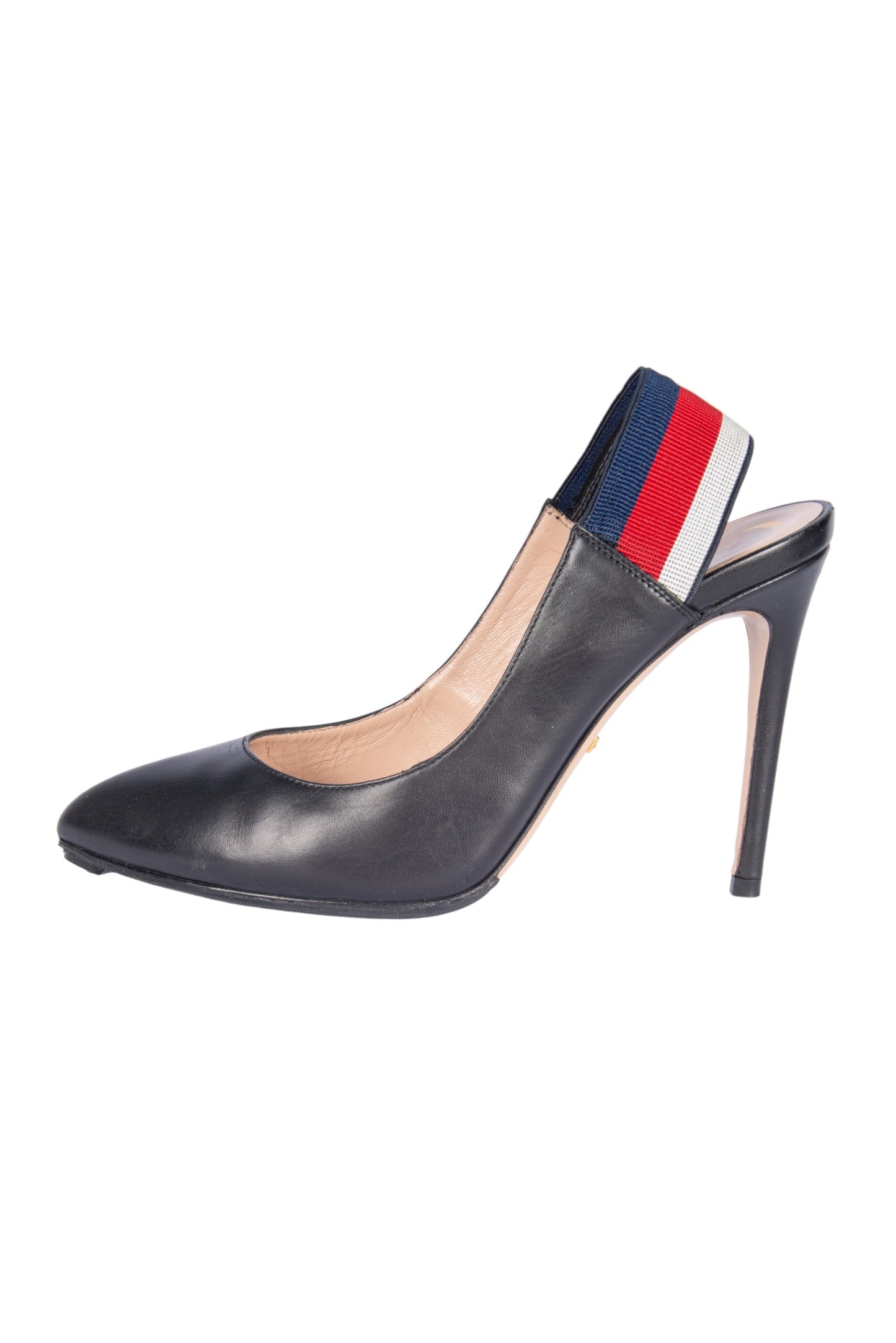 GUCCI Black Leather Round Toe Slingback Pumps Size 37