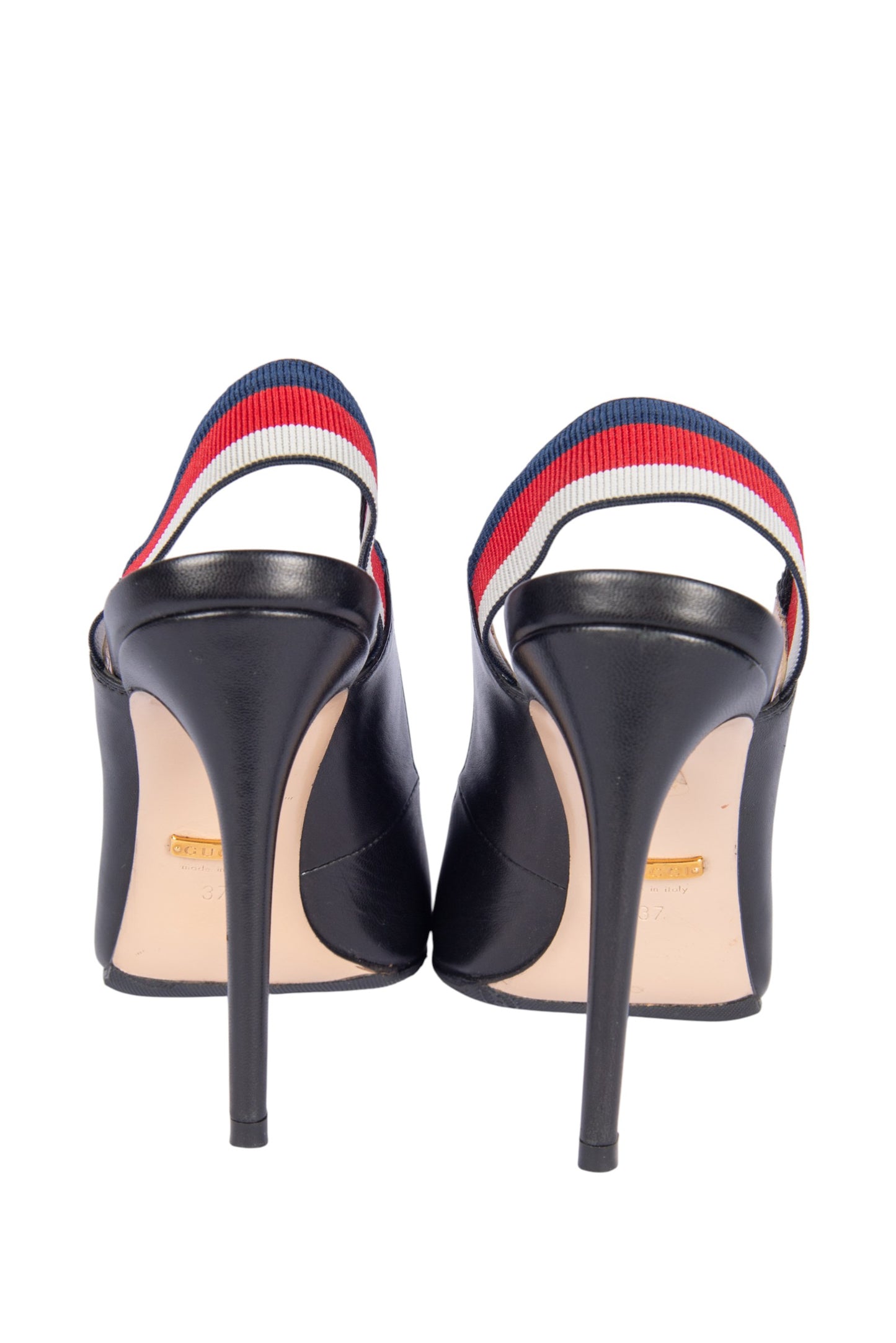 GUCCI Black Leather Round Toe Slingback Pumps Size 37