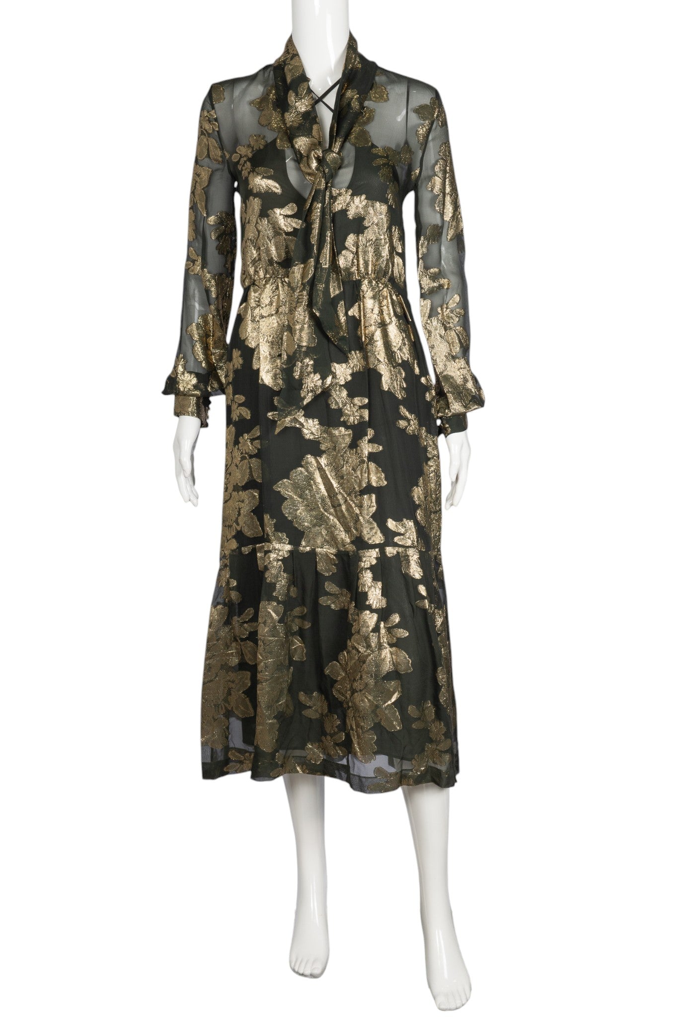 SAINT LAURENT Green Silk Midi Dress Size M