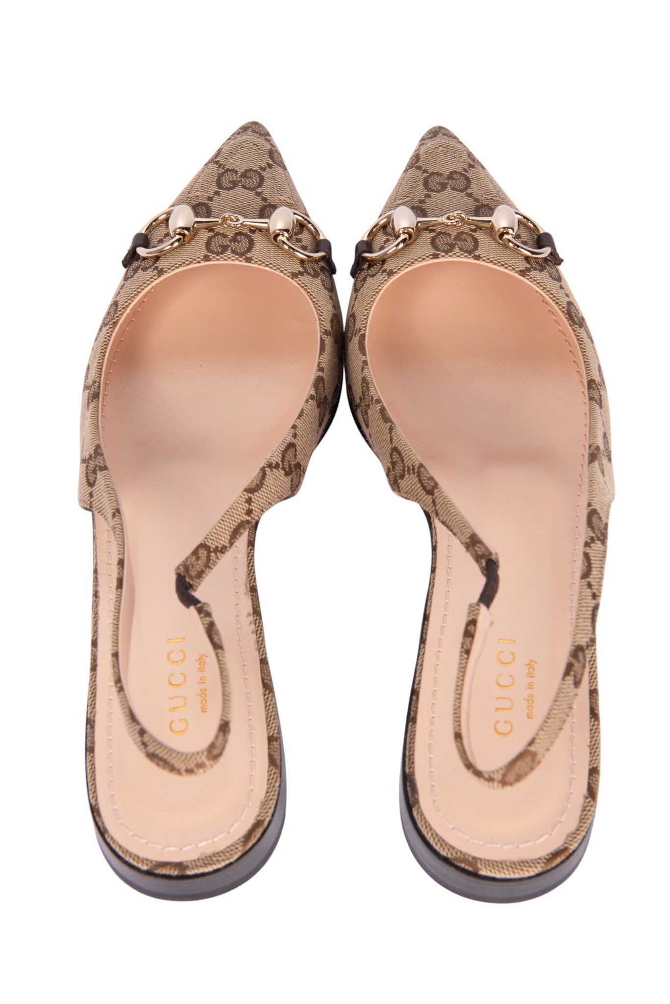 GUCCI Beige GG Logo Canvas Slingback Flats Size 36