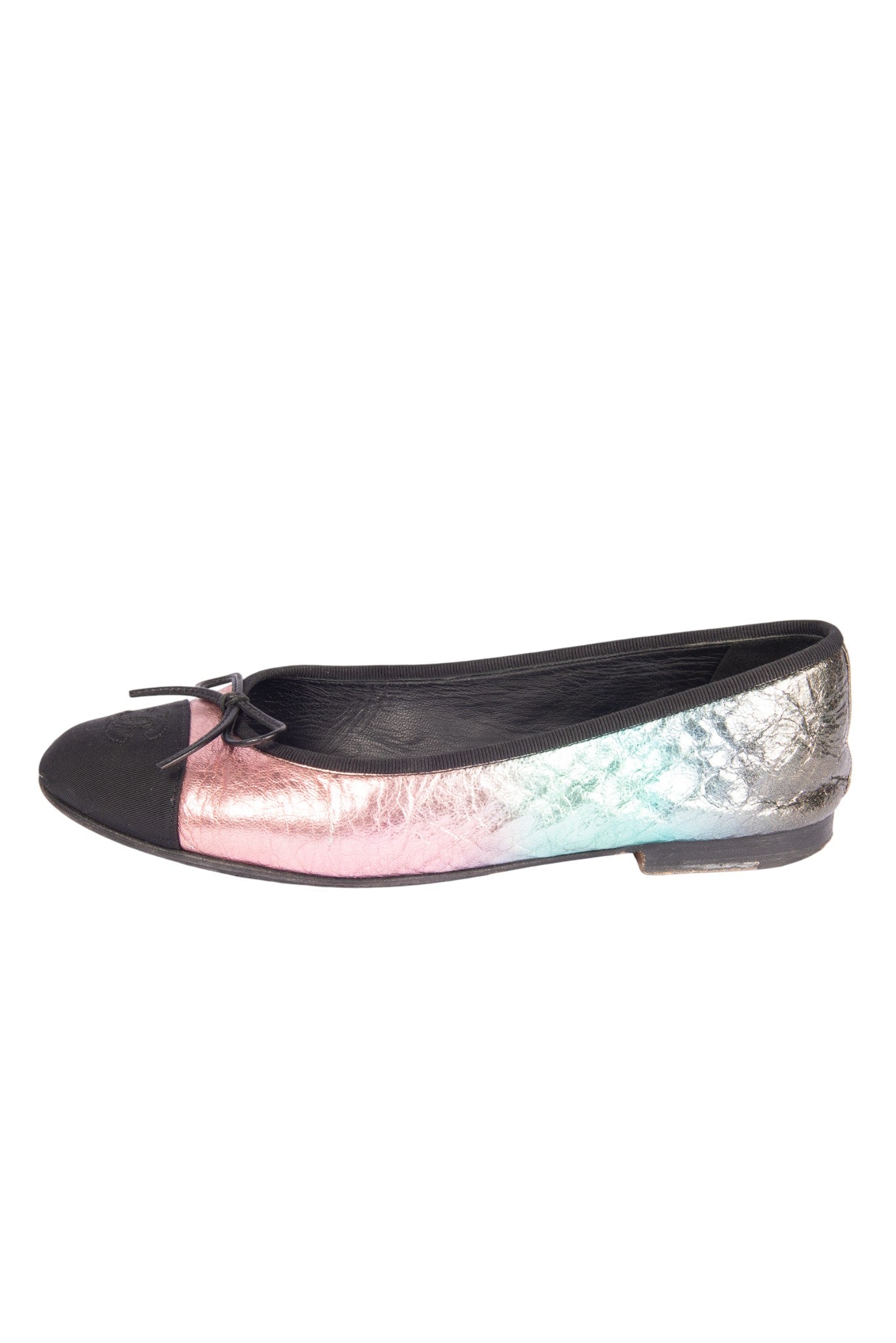 CHANEL Pink Metallic Ombre Leather Ballet Flats Size 38.5